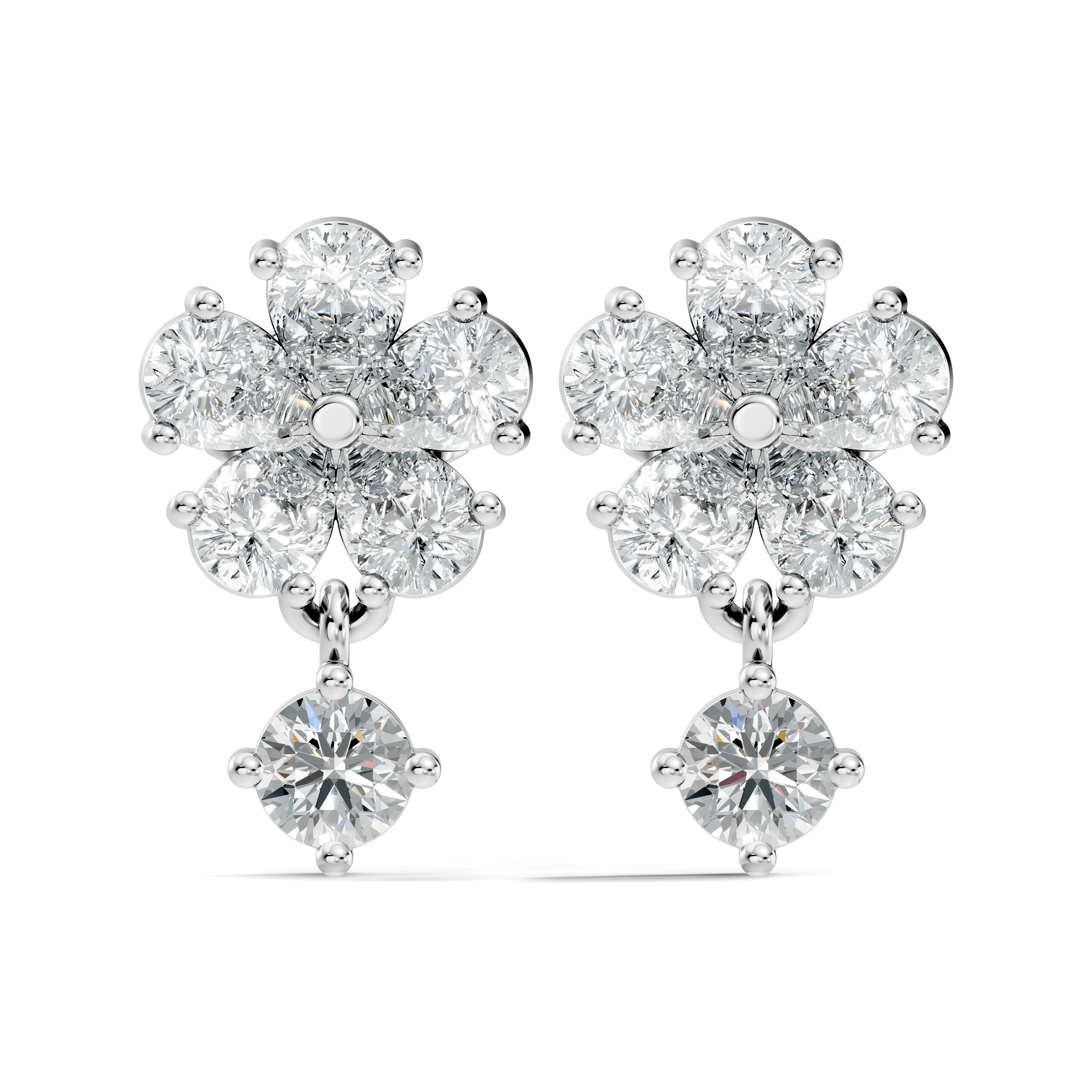 Pear & Round Cut Five-Petal Floral Drop Earrings