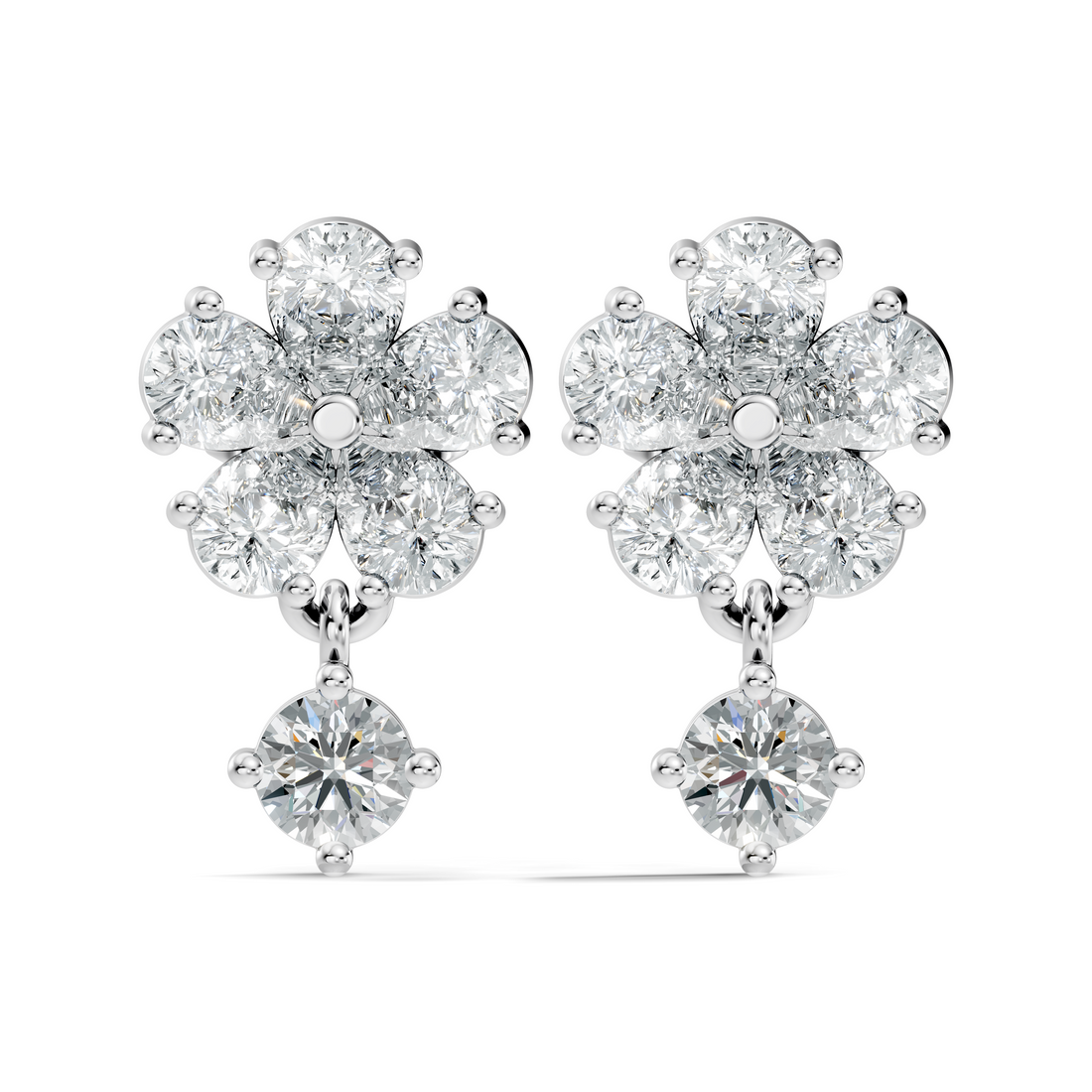 Pear & Round Cut Five-Petal Floral Drop Earrings