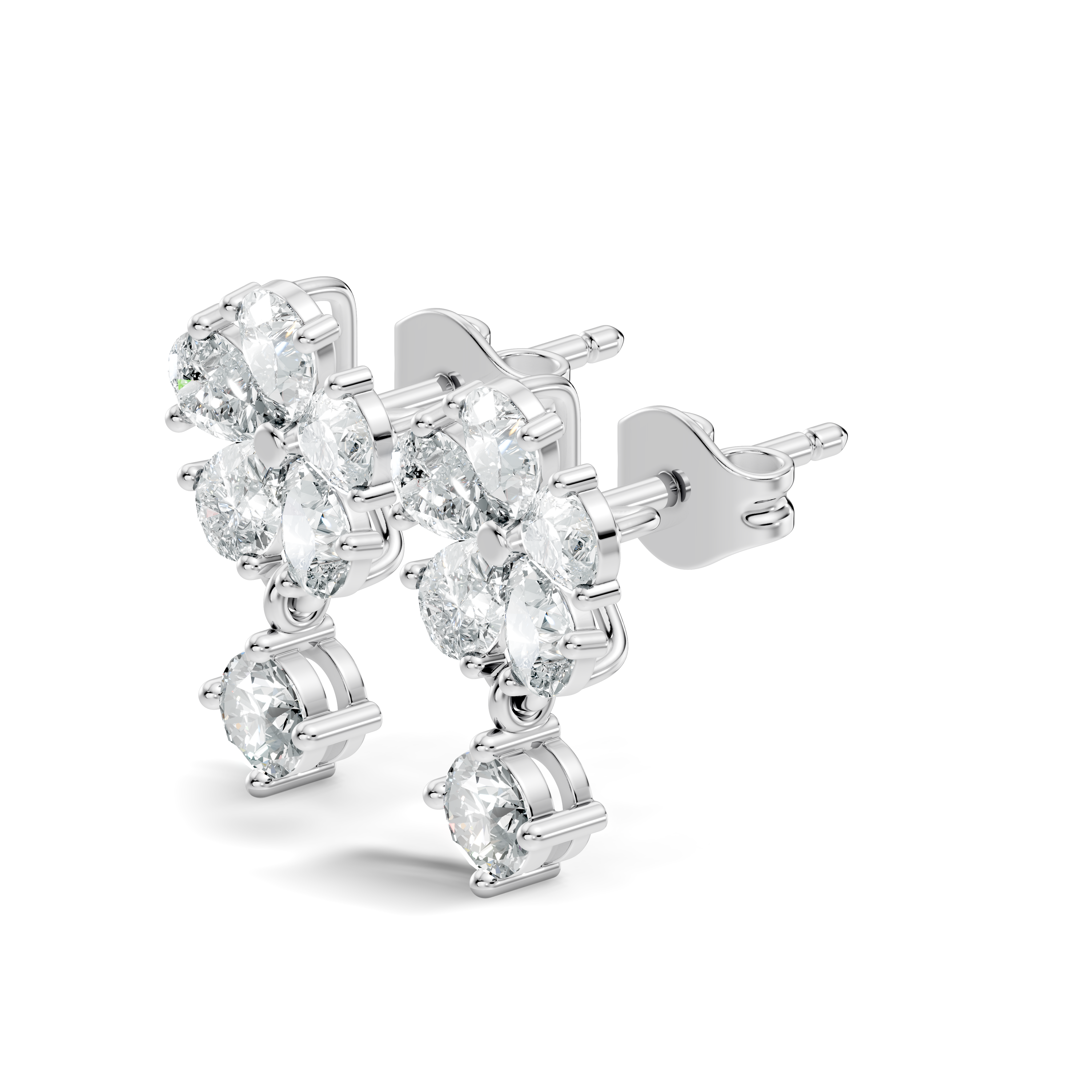 Pear & Round Cut Five-Petal Floral Drop Earrings