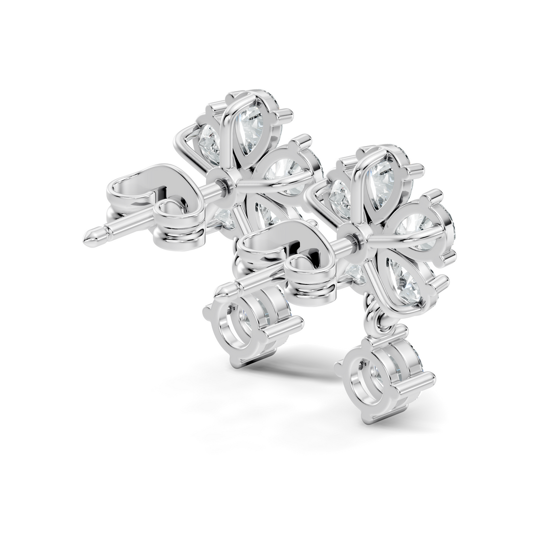 Pear & Round Cut Five-Petal Floral Drop Earrings