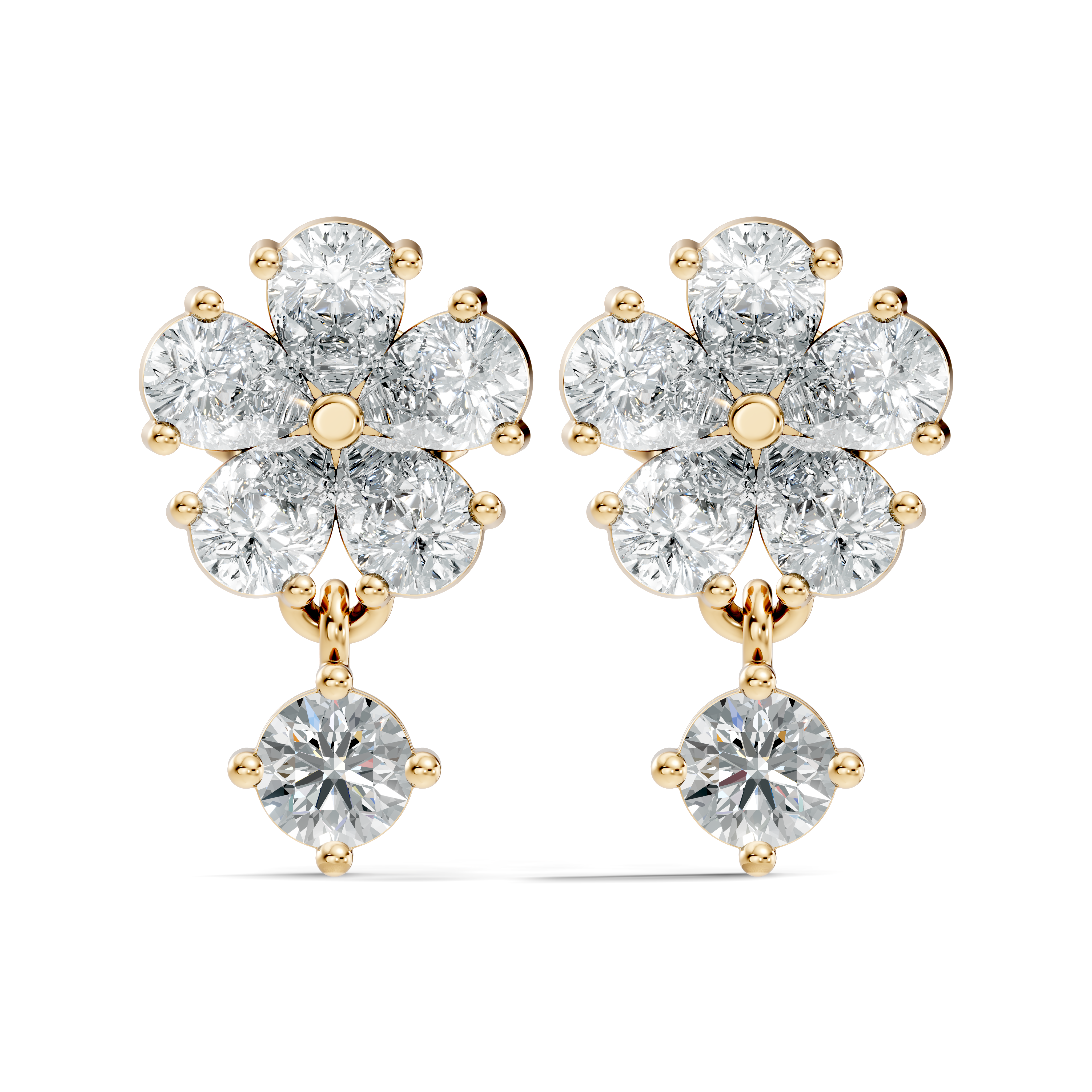Pear & Round Cut Five-Petal Floral Drop Earrings