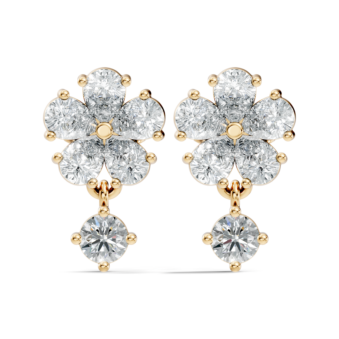 Pear & Round Cut Five-Petal Floral Drop Earrings