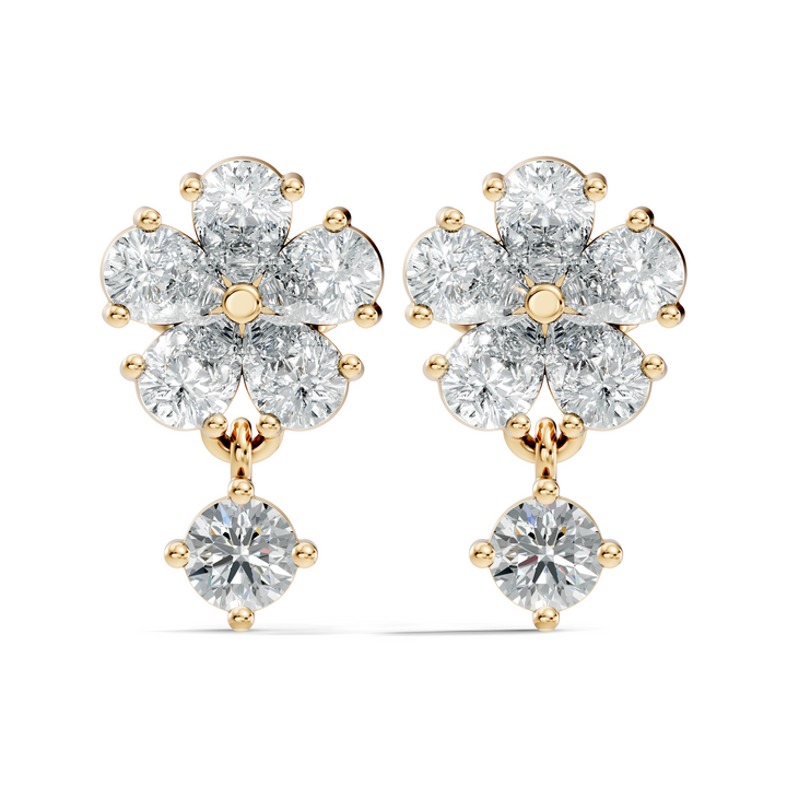 Pear & Round Cut Five-Petal Floral Drop Earrings