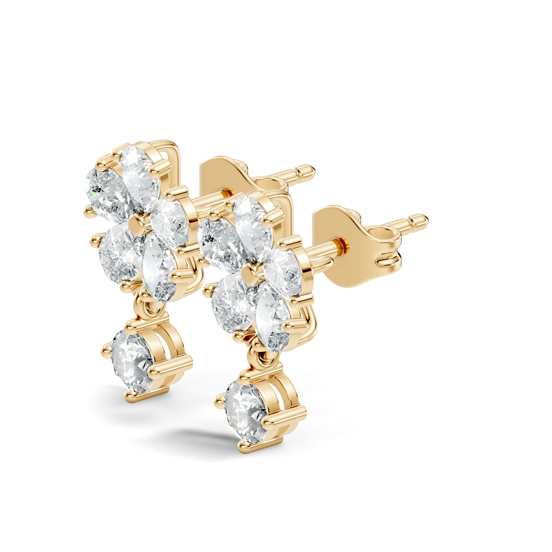 Pear & Round Cut Five-Petal Floral Drop Earrings