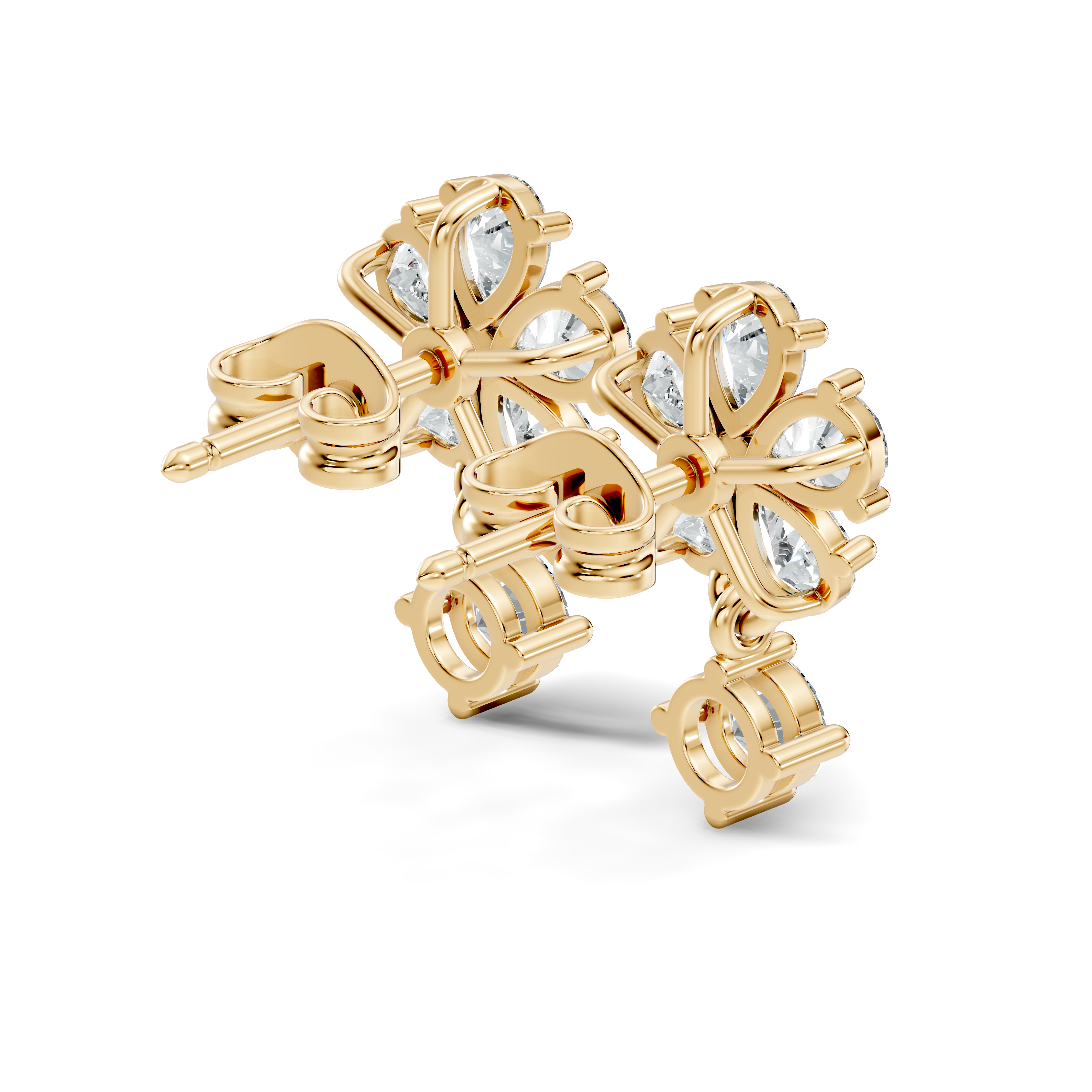 Pear & Round Cut Five-Petal Floral Drop Earrings