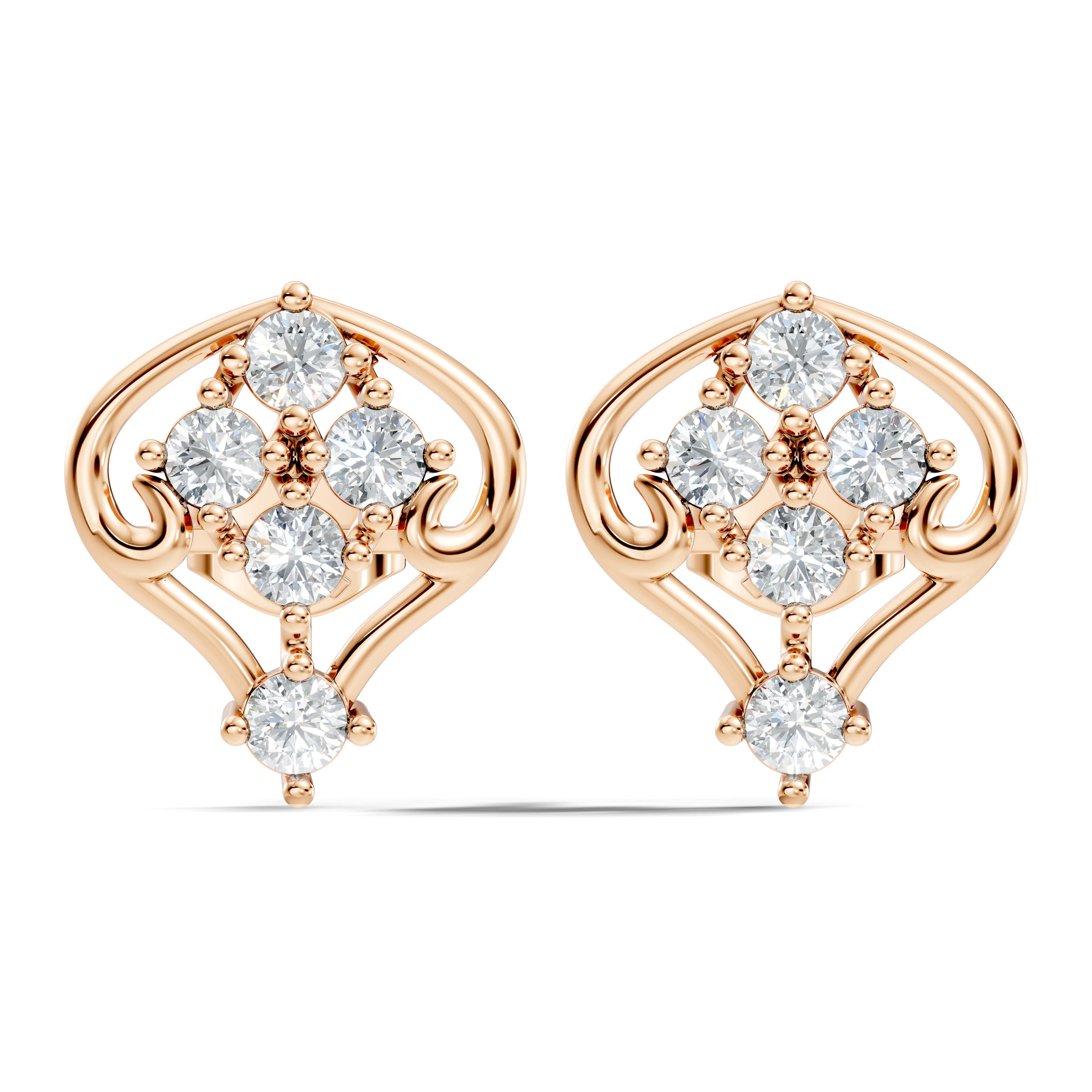 Round Diamond Ornate Scroll Contour Stud