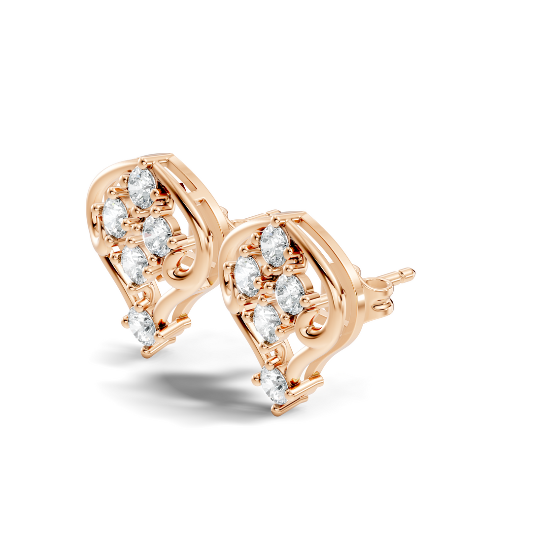 Round Diamond Ornate Scroll Contour Stud