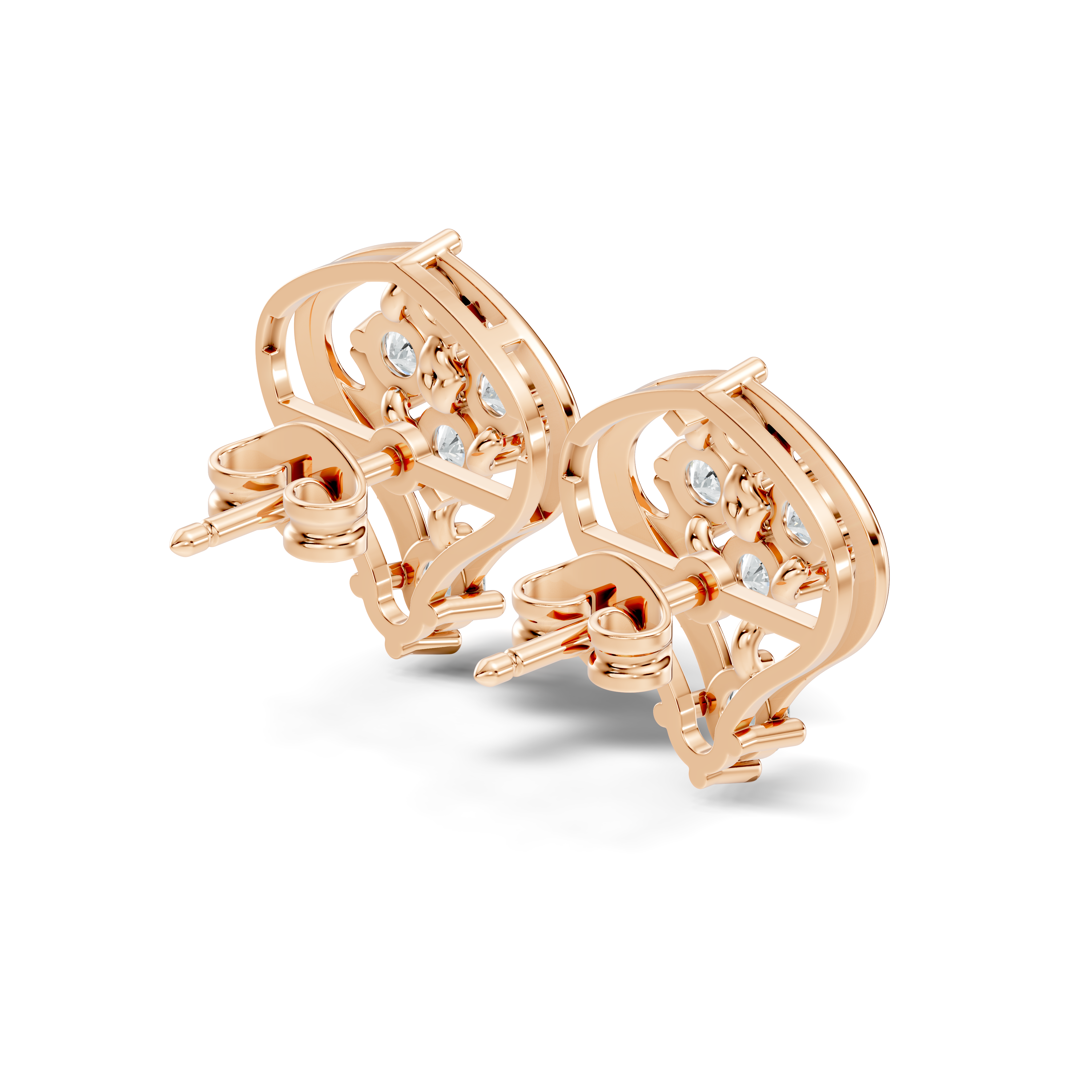 Round Diamond Ornate Scroll Contour Stud