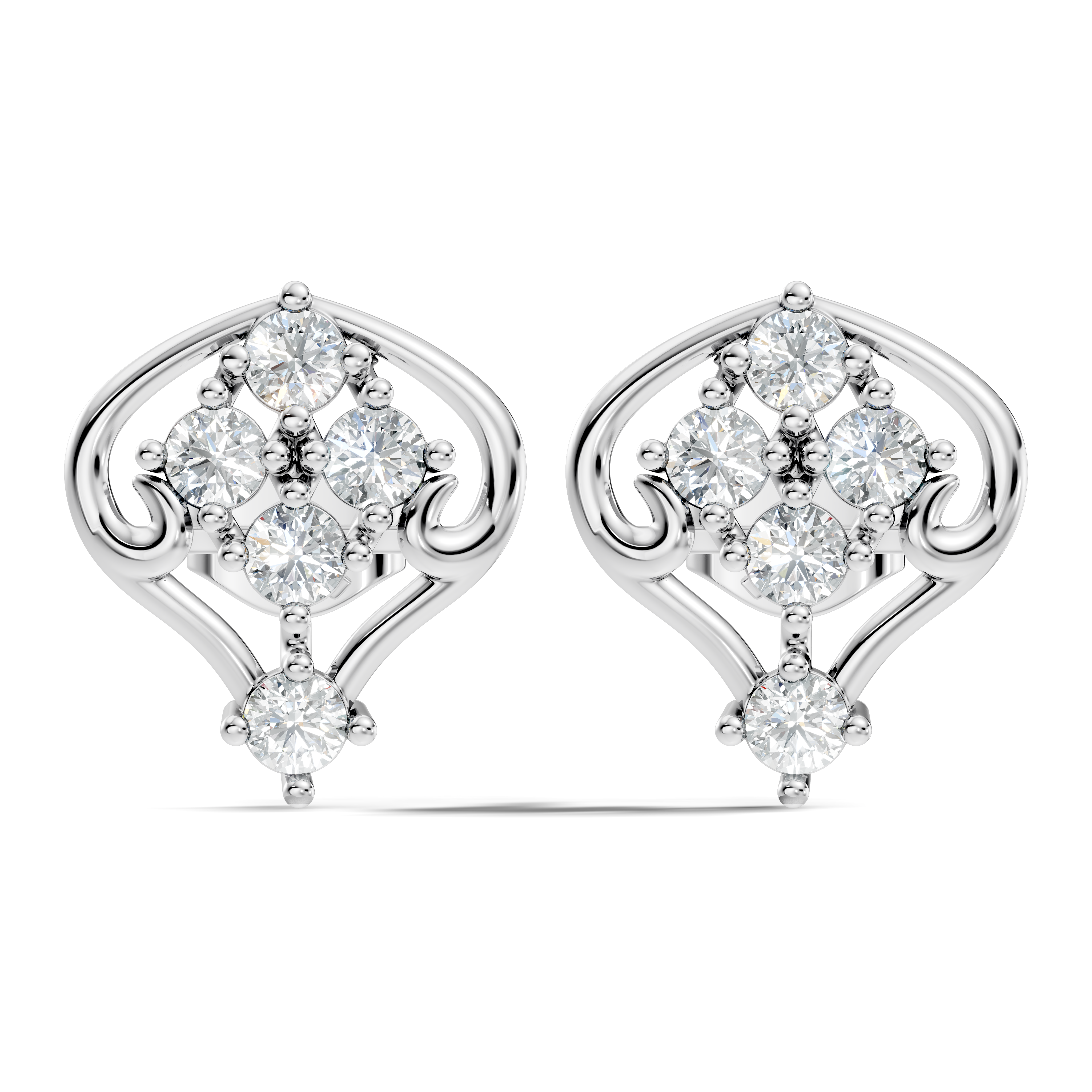 Round Diamond Ornate Scroll Contour Stud