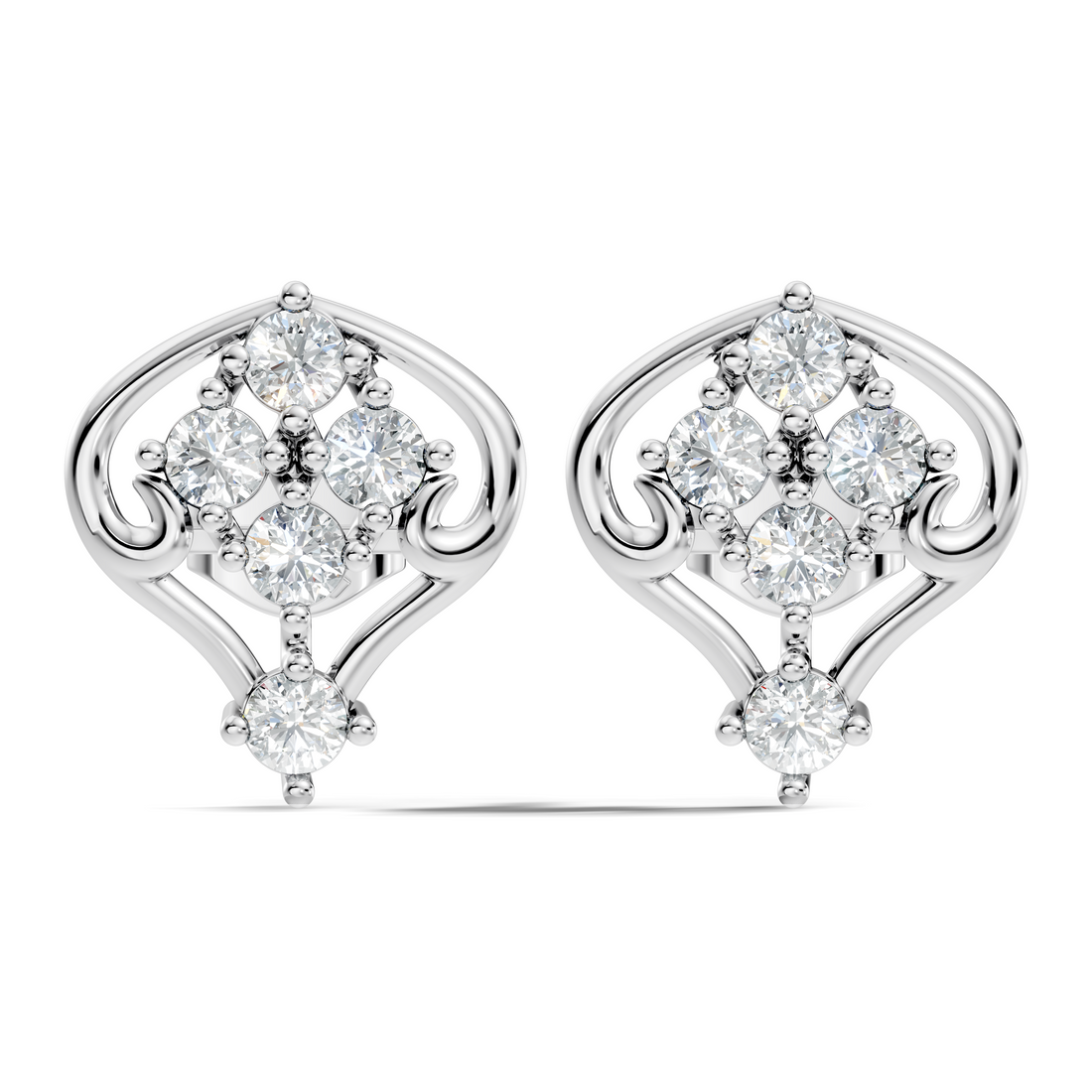 Round Diamond Ornate Scroll Contour Stud