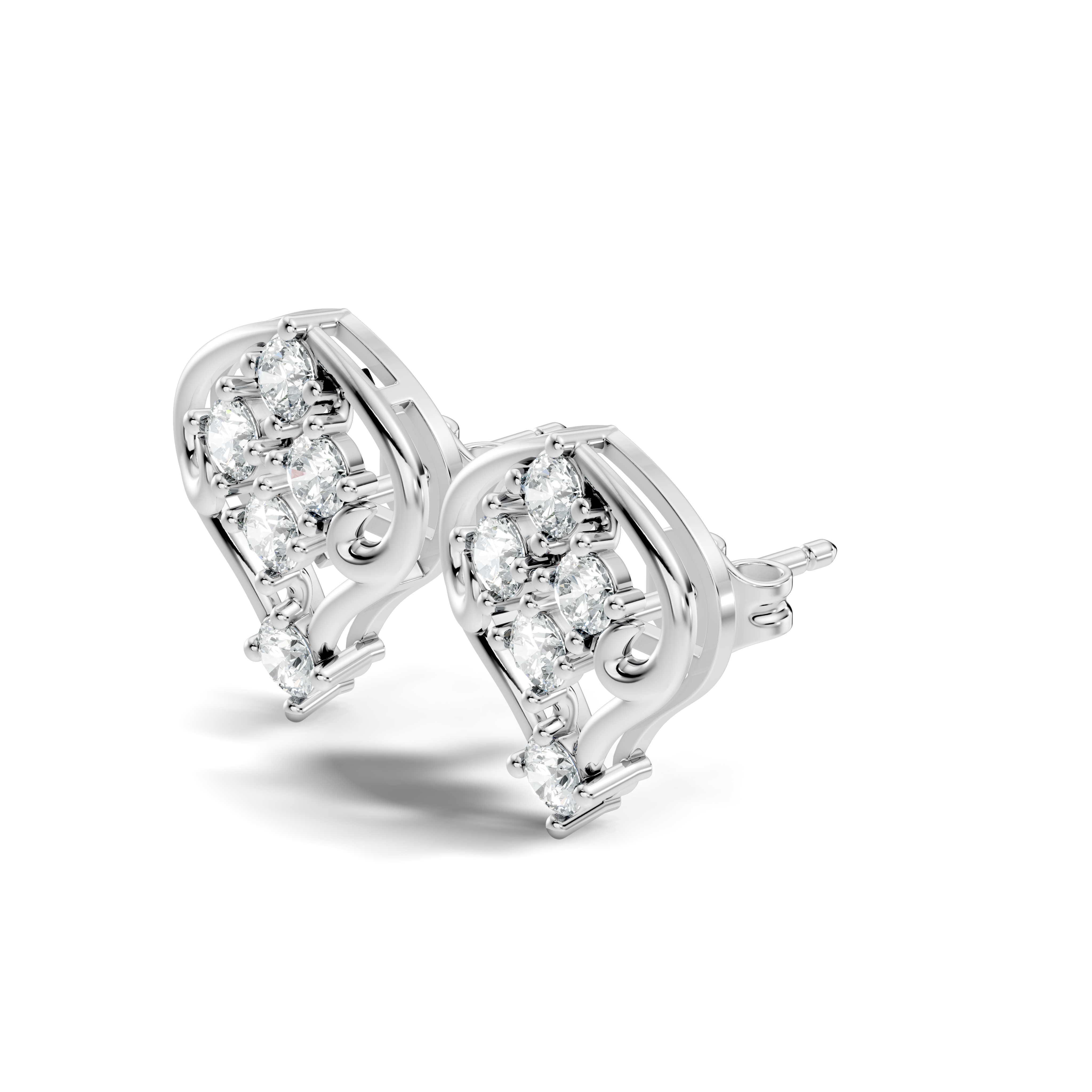 Round Diamond Ornate Scroll Contour Stud