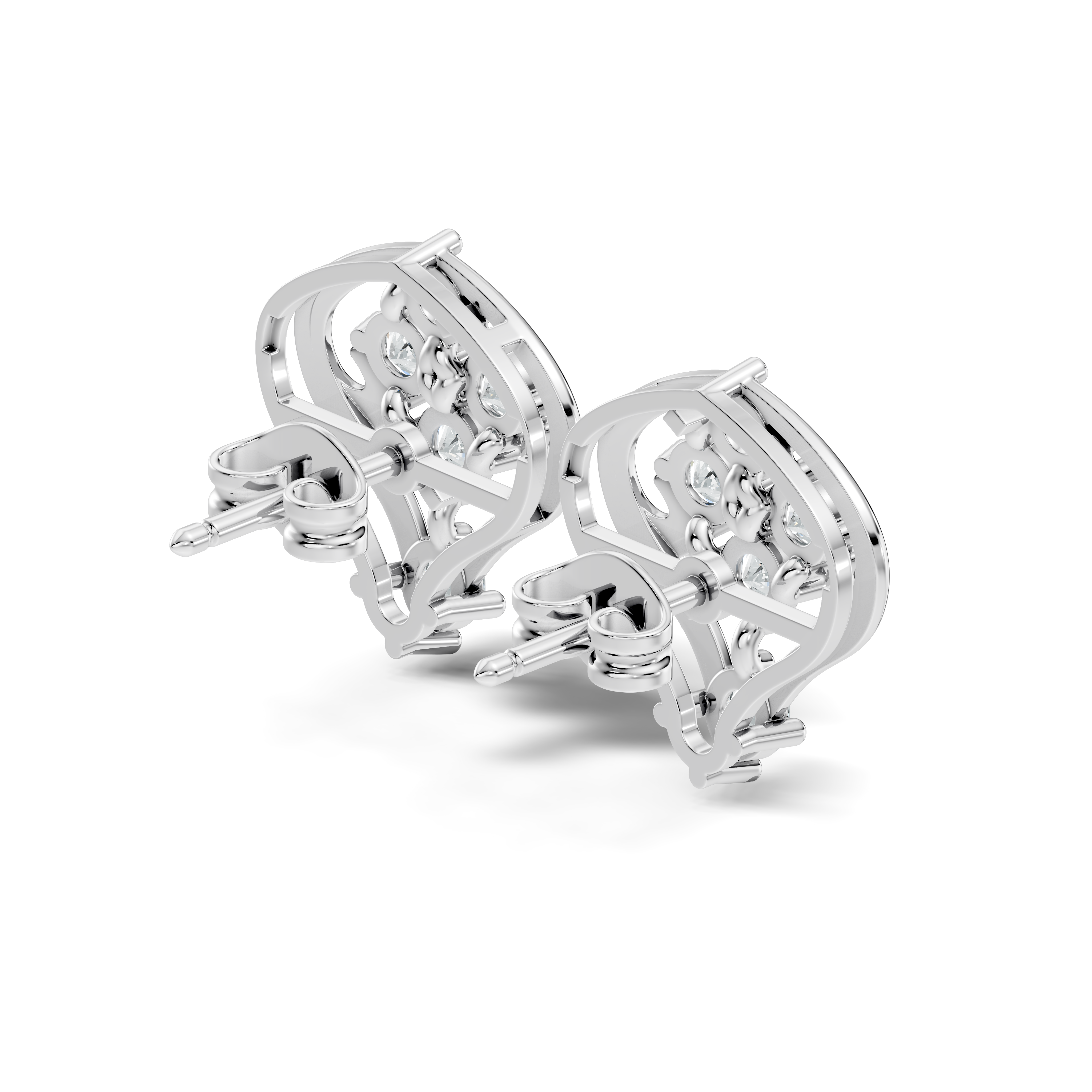 Round Diamond Ornate Scroll Contour Stud