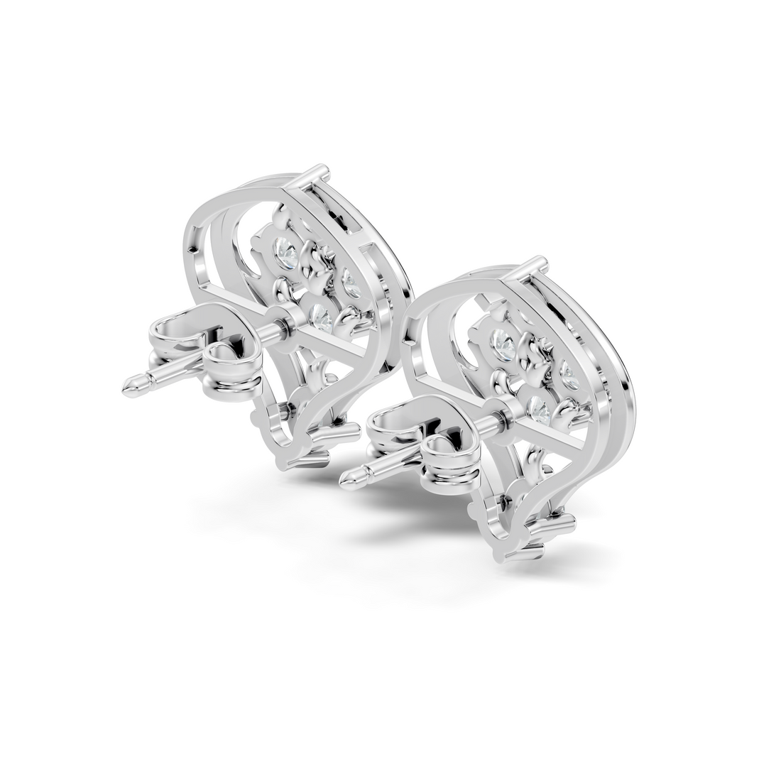Round Diamond Ornate Scroll Contour Stud