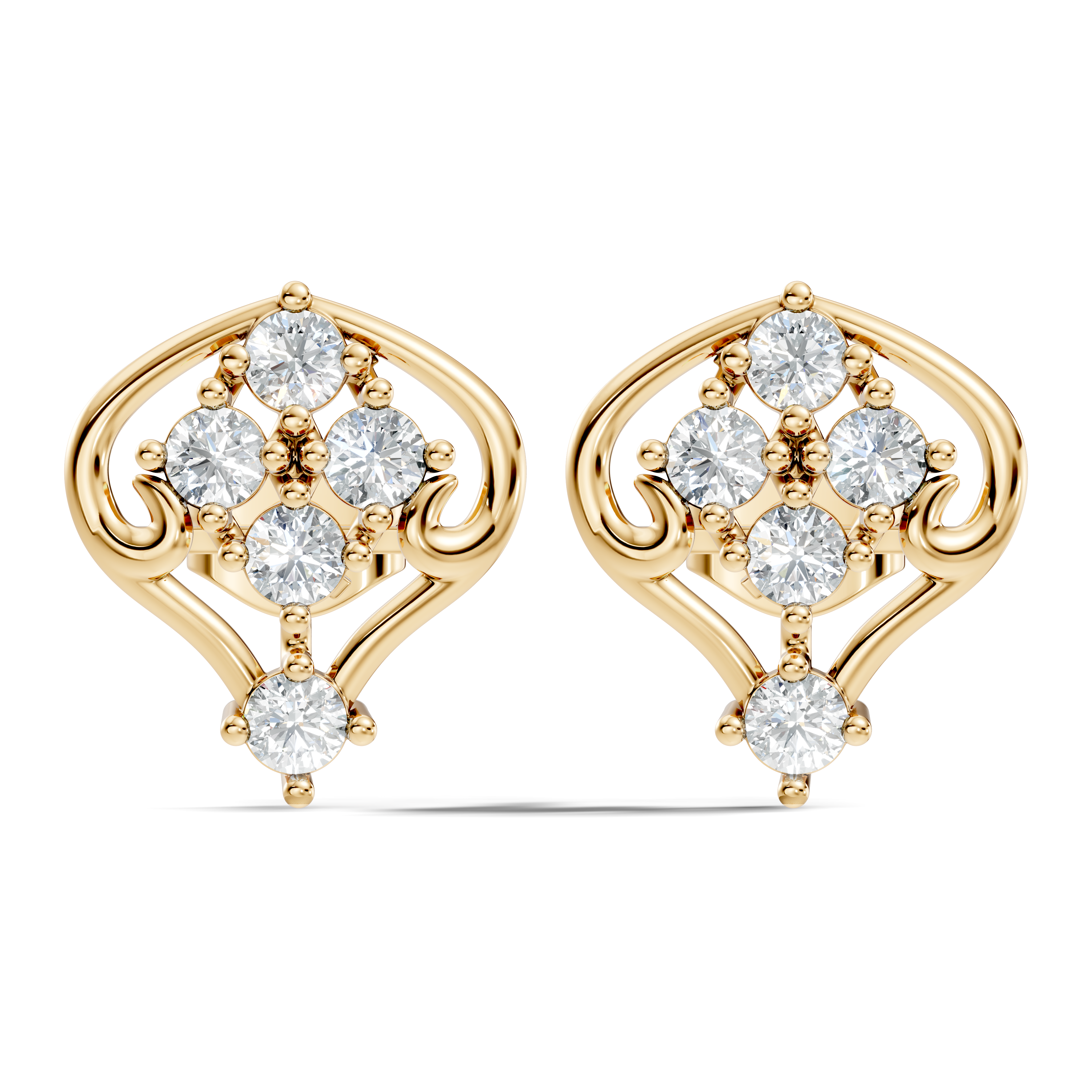 Round Diamond Ornate Scroll Contour Stud