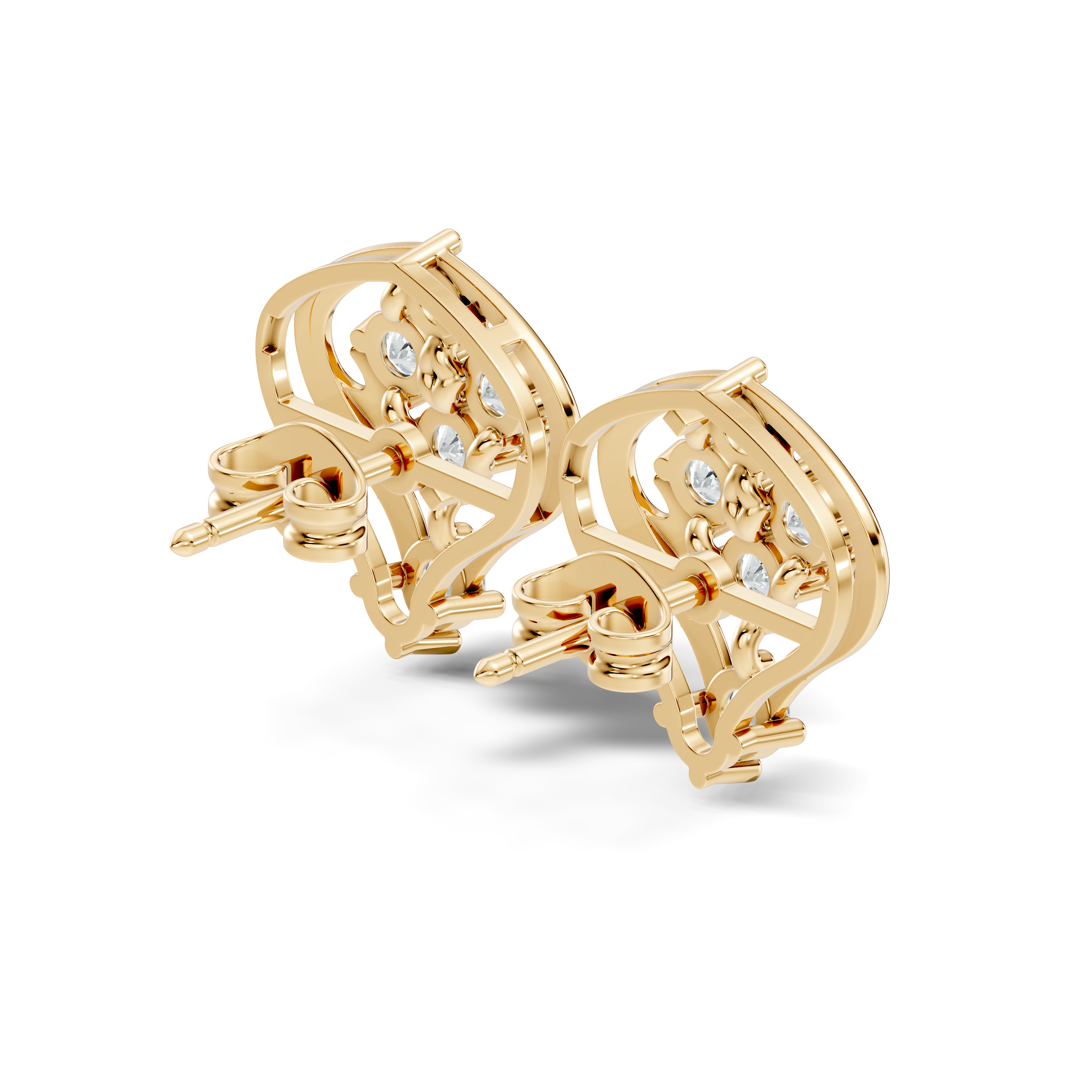 Round Diamond Ornate Scroll Contour Stud