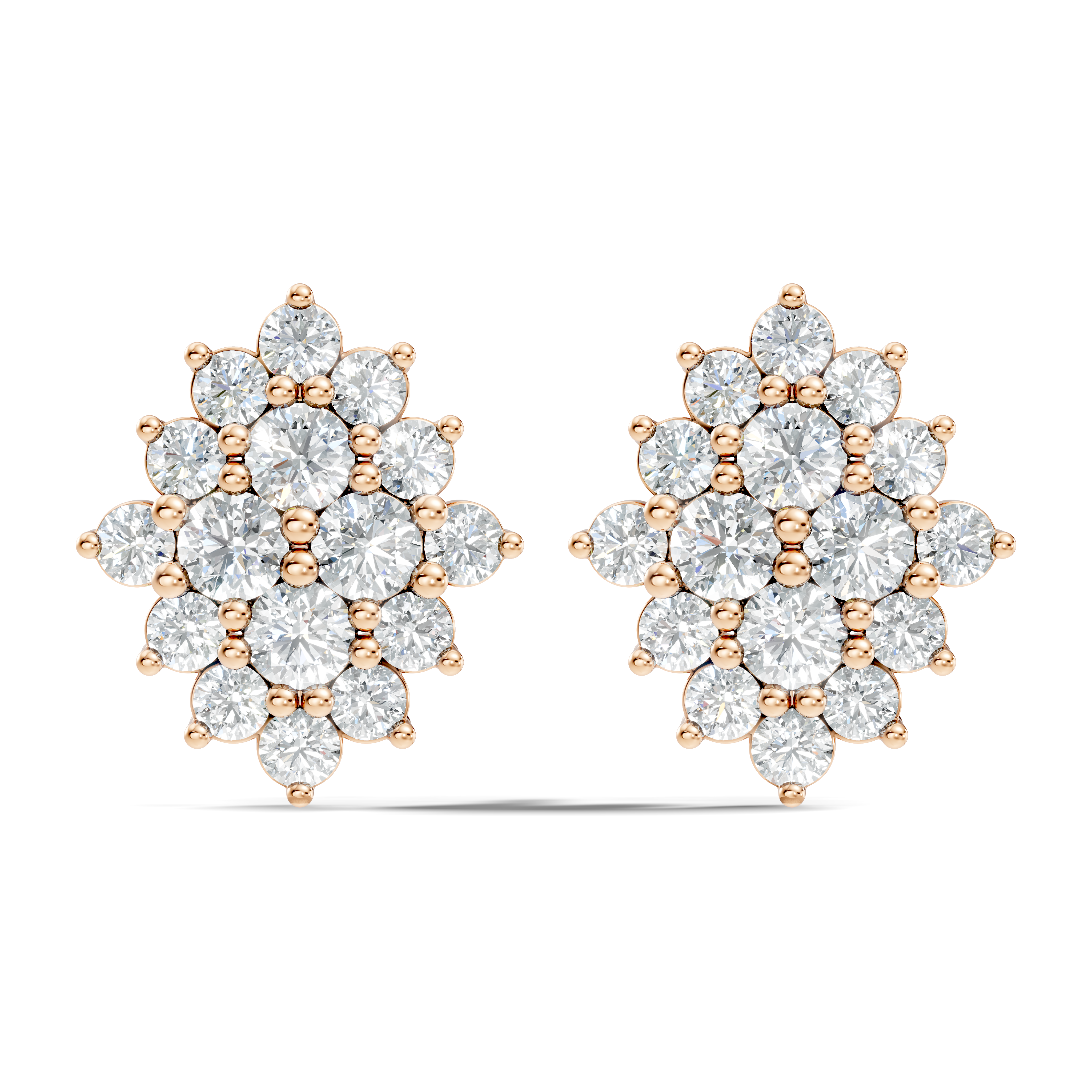 Round Brilliant Diamond Navette Cluster Stud