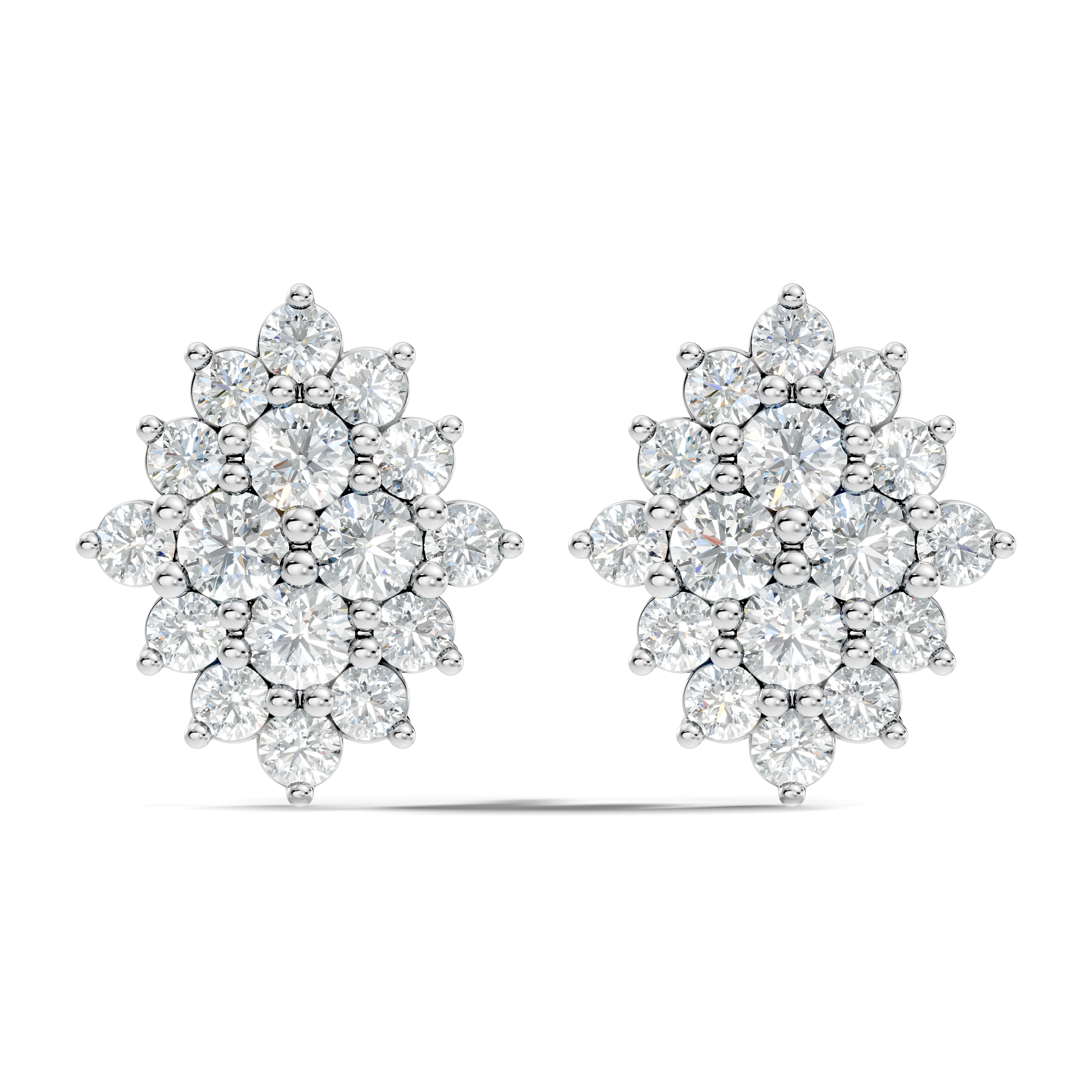 Round Brilliant Diamond Navette Cluster Stud