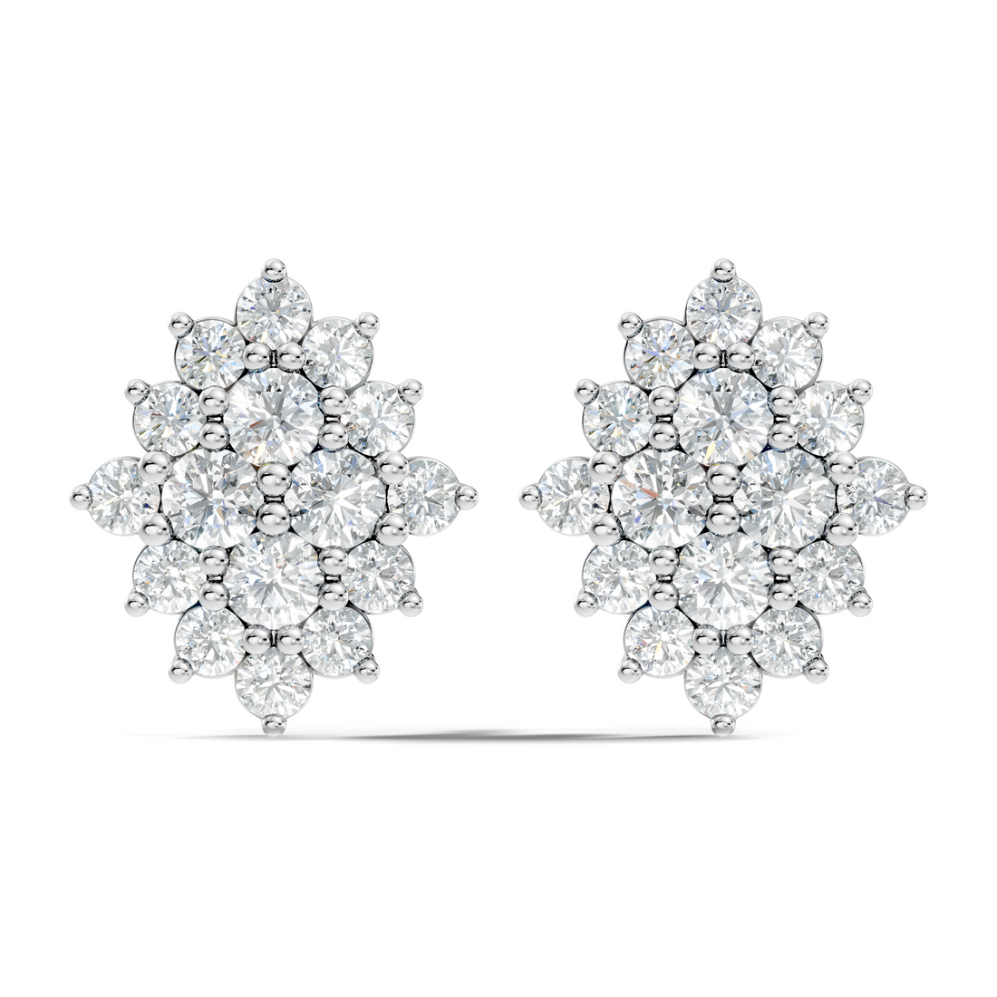 Round Brilliant Diamond Navette Cluster Stud