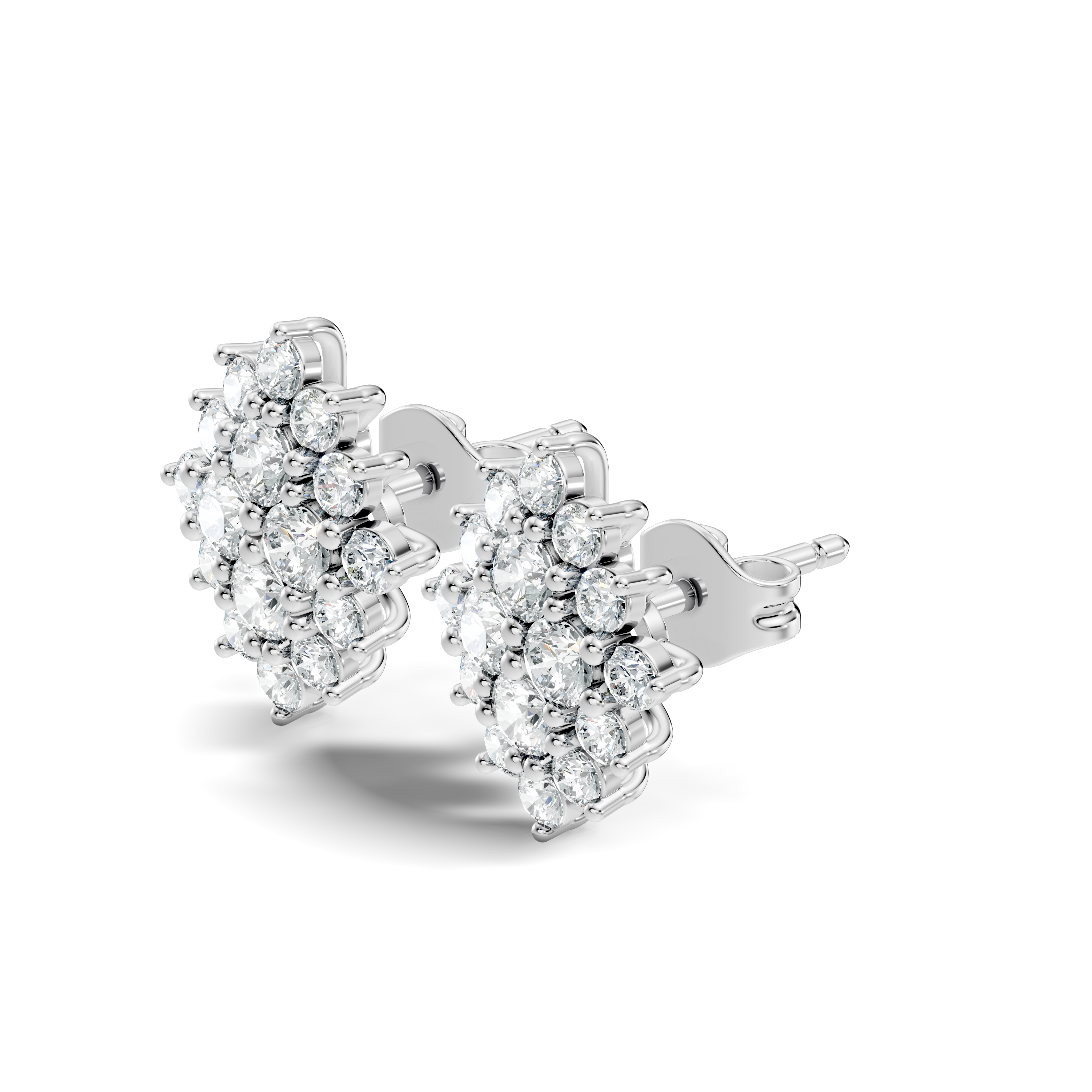 Round Brilliant Diamond Navette Cluster Stud