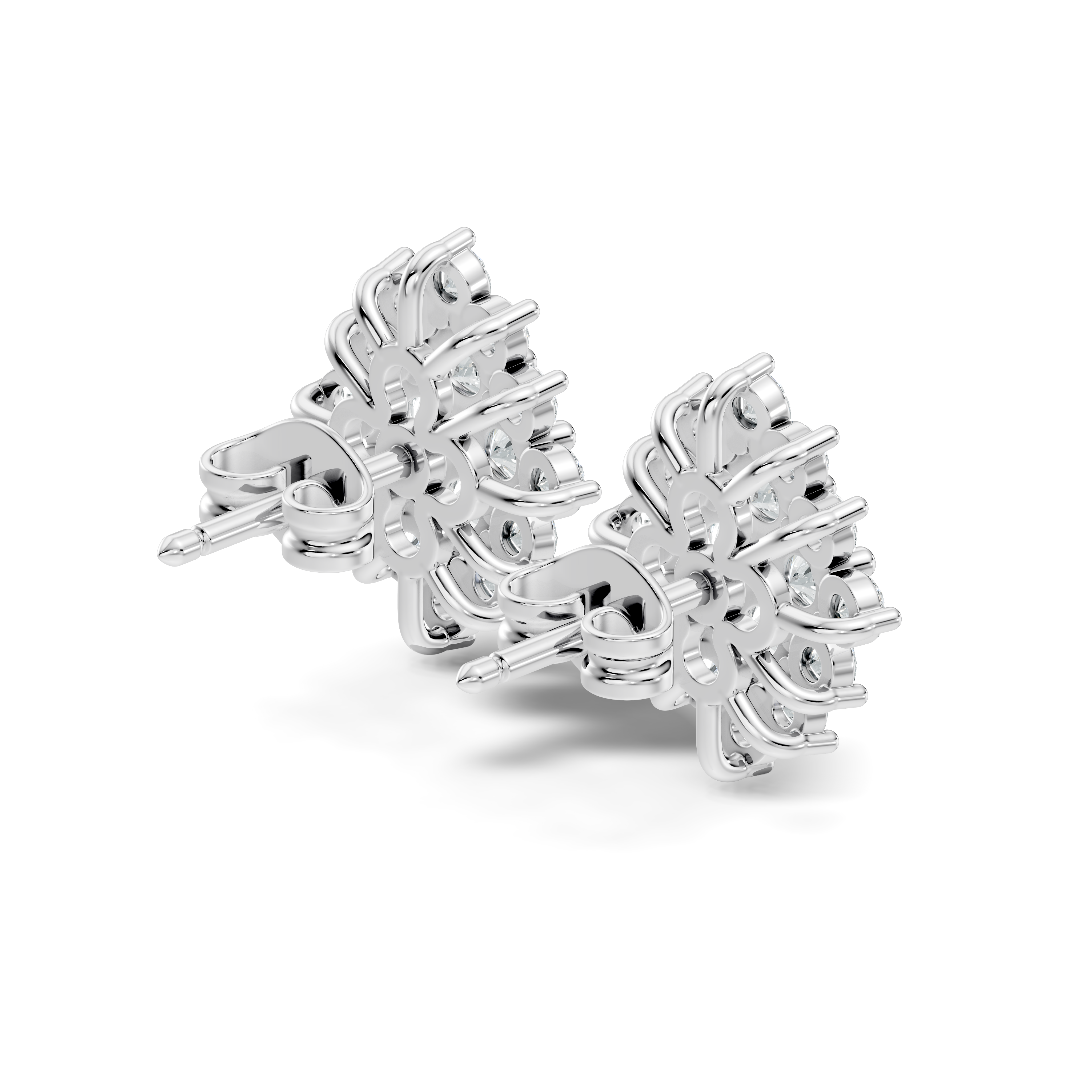 Round Brilliant Diamond Navette Cluster Stud