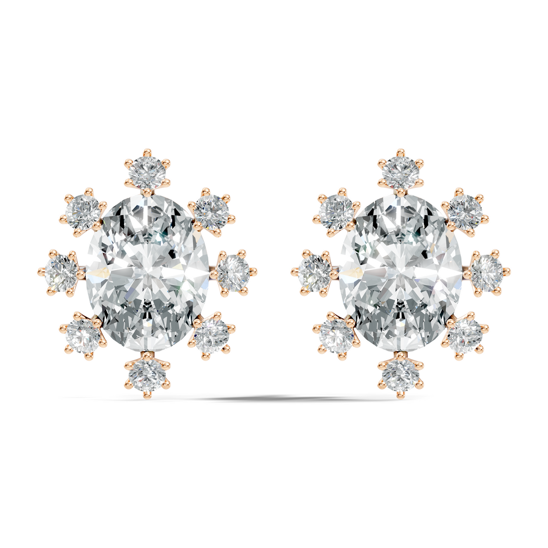 Oval & Round Diamond Snowflake Cluster Stud