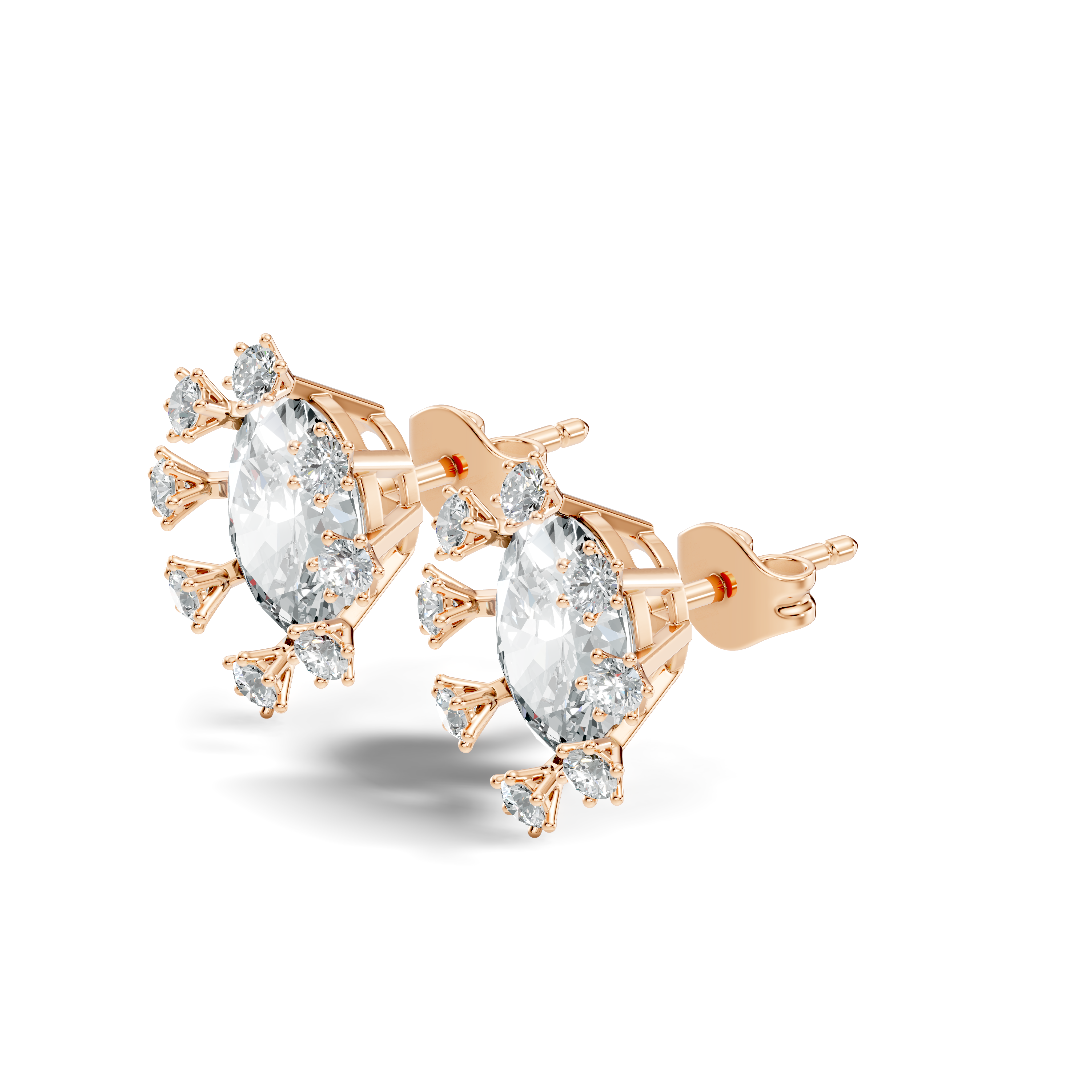 Oval & Round Diamond Snowflake Cluster Stud
