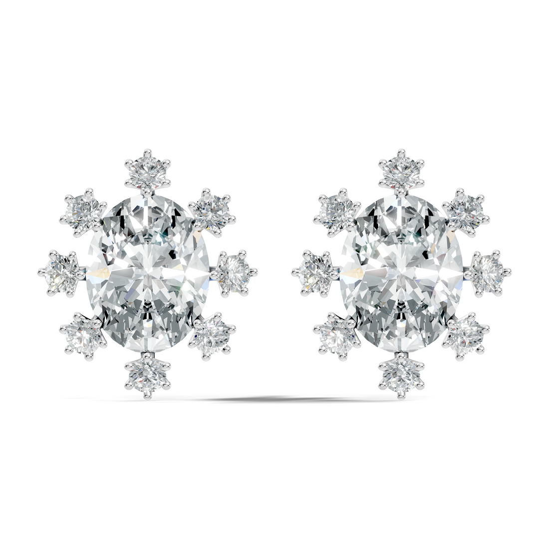 Oval & Round Diamond Snowflake Cluster Stud