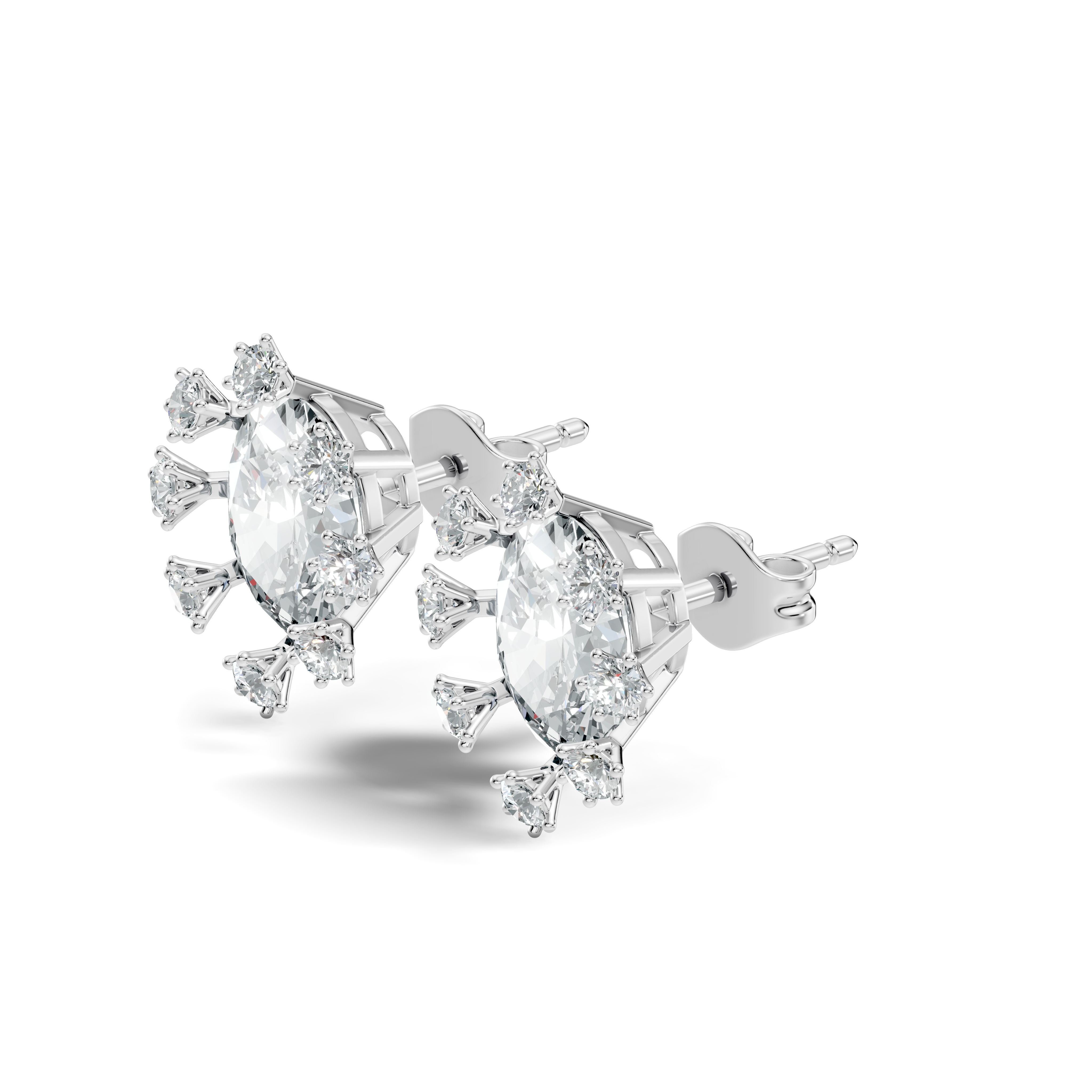 Oval & Round Diamond Snowflake Cluster Stud