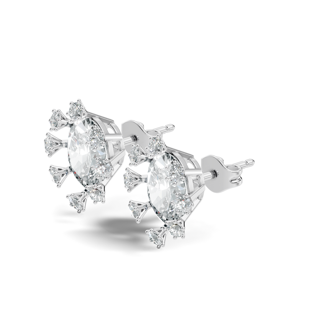 Oval & Round Diamond Snowflake Cluster Stud