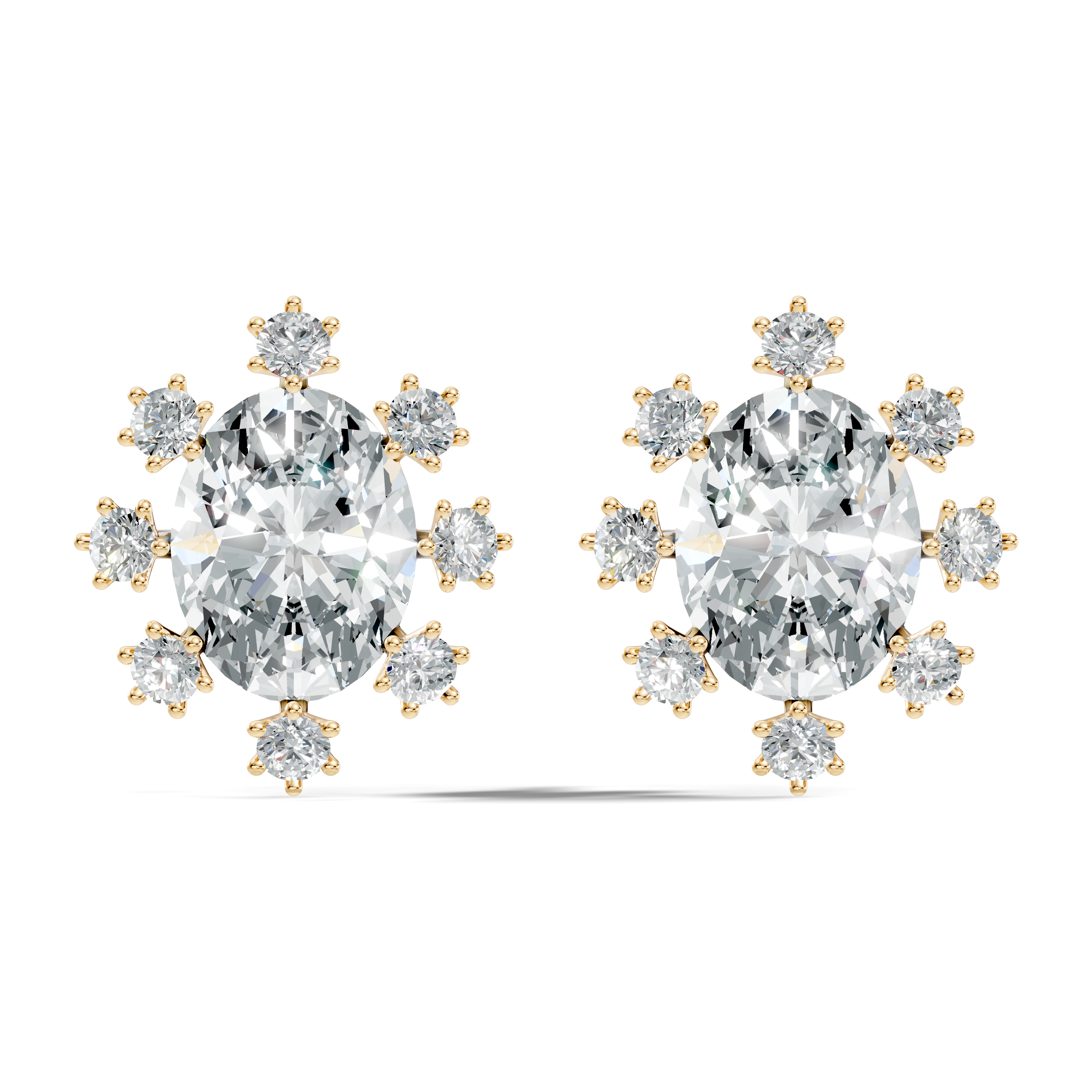 Oval & Round Diamond Snowflake Cluster Stud