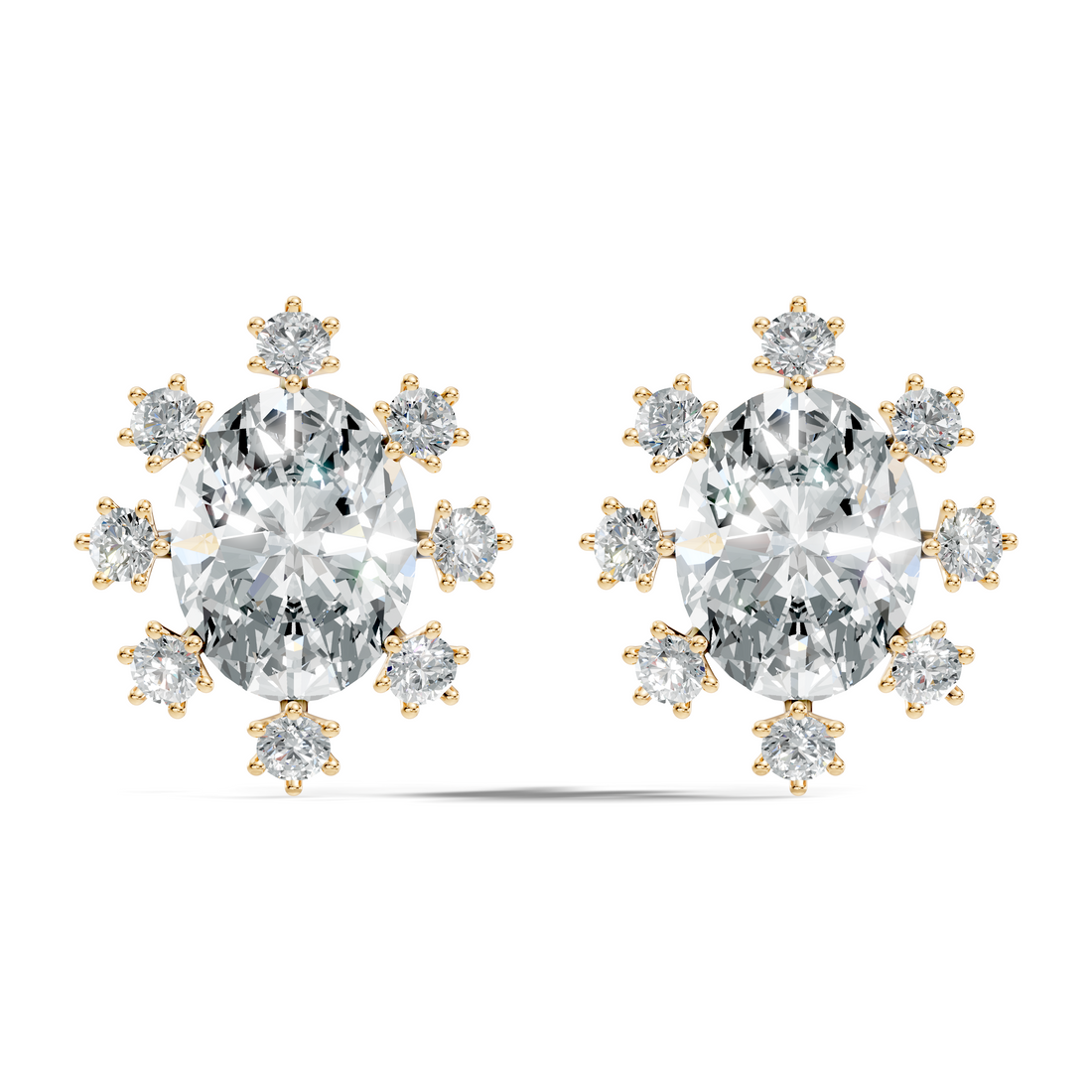 Oval & Round Diamond Snowflake Cluster Stud