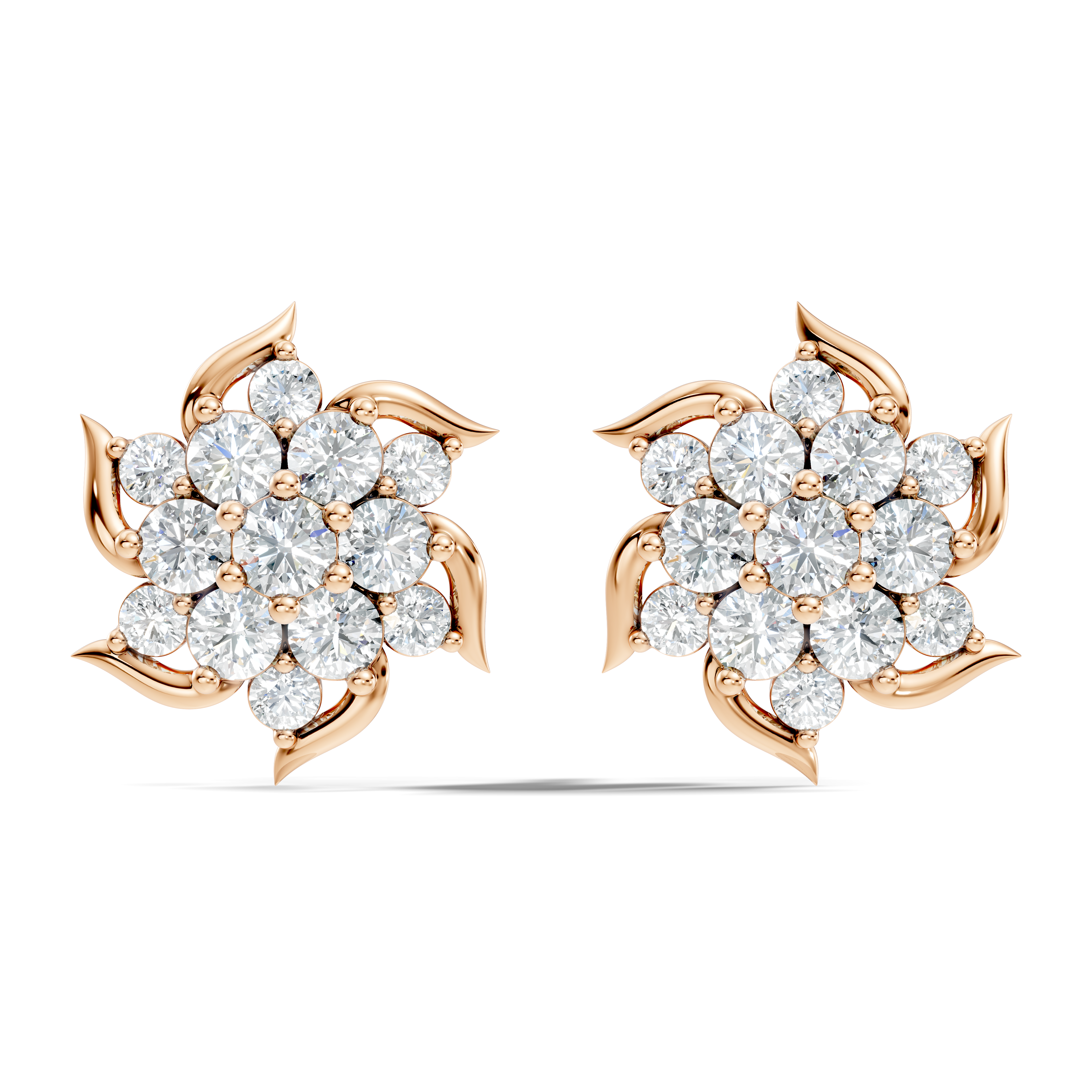 Round Brilliant Cut Diamond Pinwheel Cluster Stud