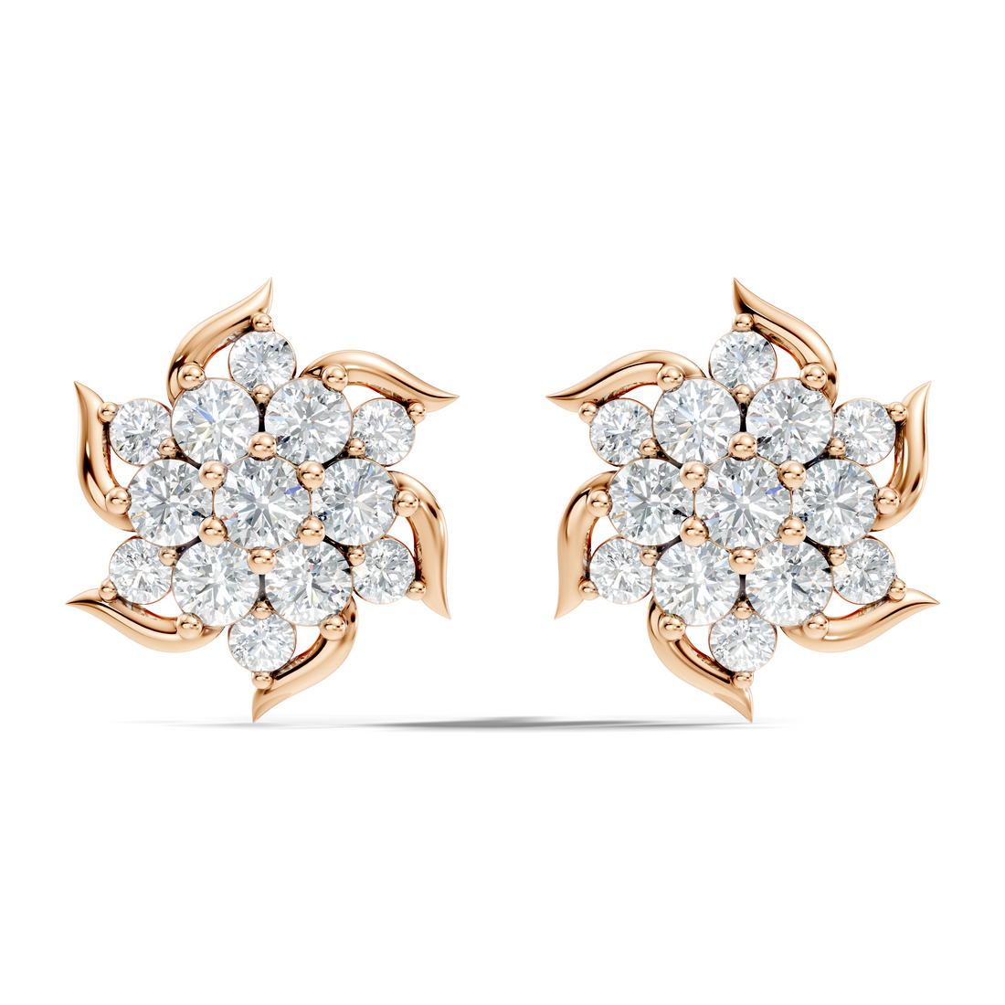 Round Brilliant Cut Diamond Pinwheel Cluster Stud