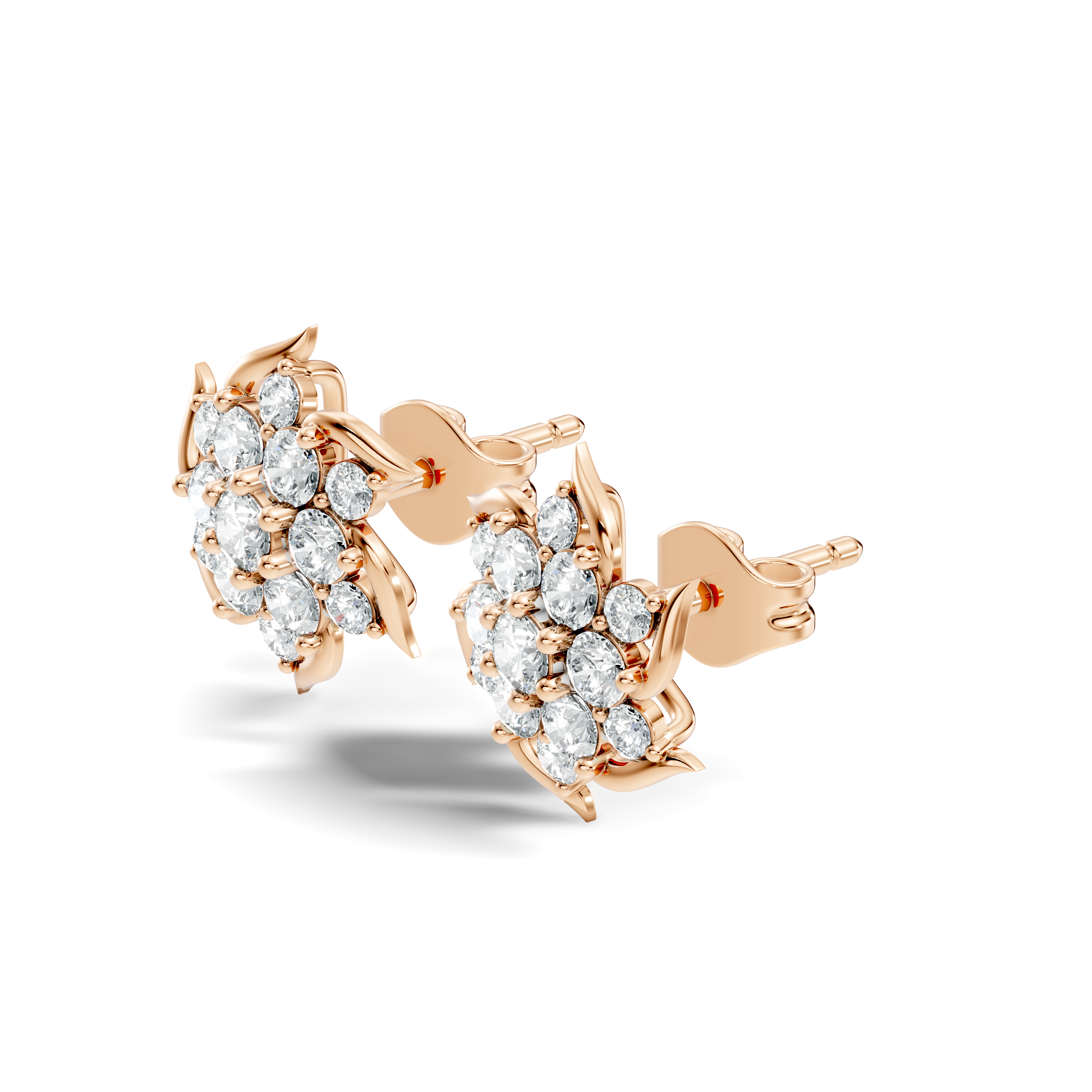 Round Brilliant Cut Diamond Pinwheel Cluster Stud