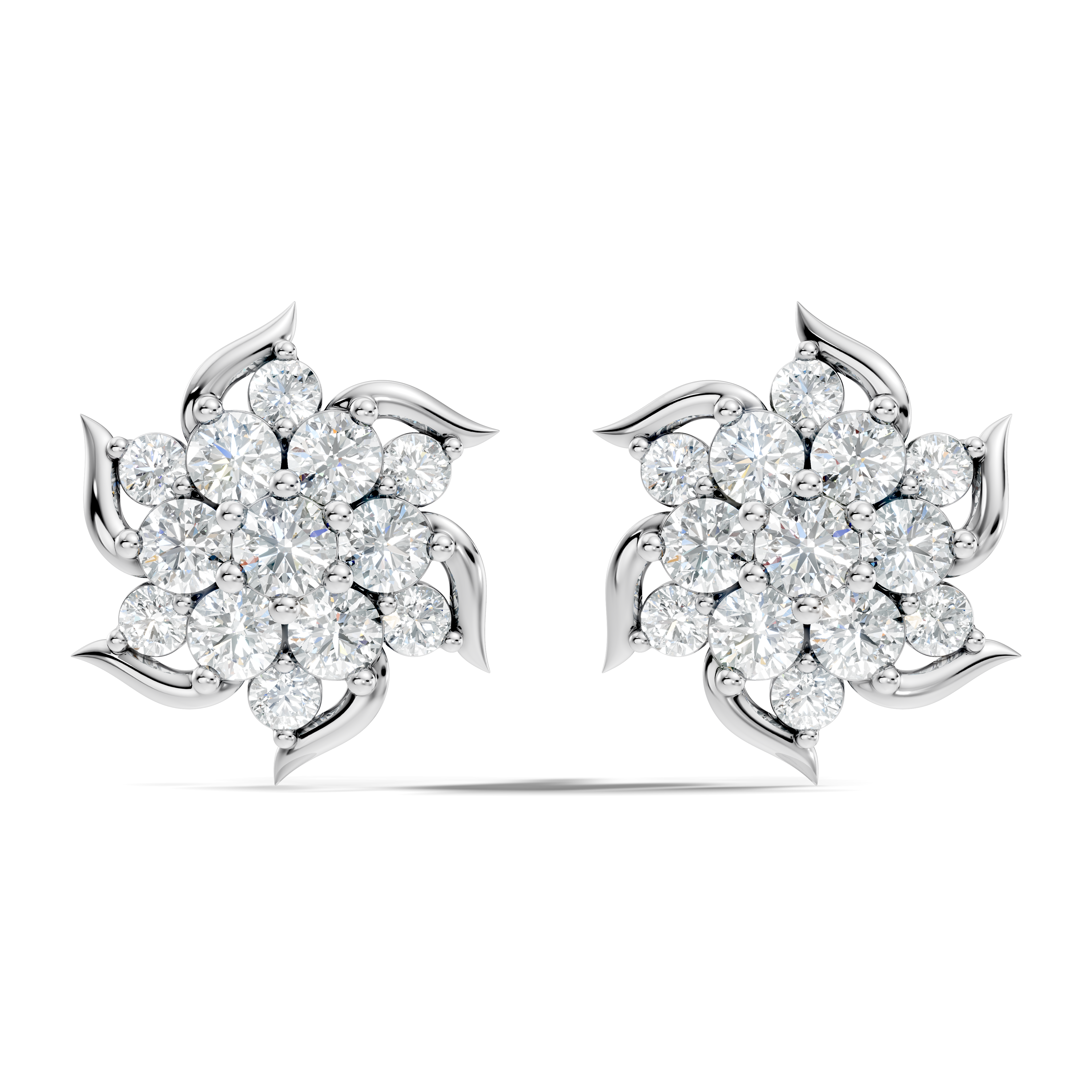 Round Brilliant Cut Diamond Pinwheel Cluster Stud