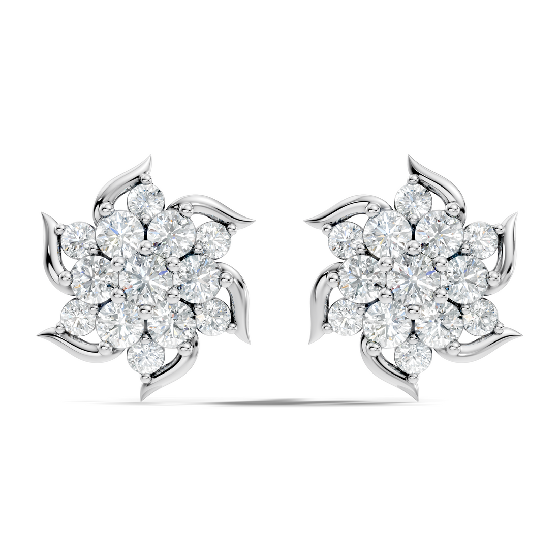 Round Brilliant Cut Diamond Pinwheel Cluster Stud