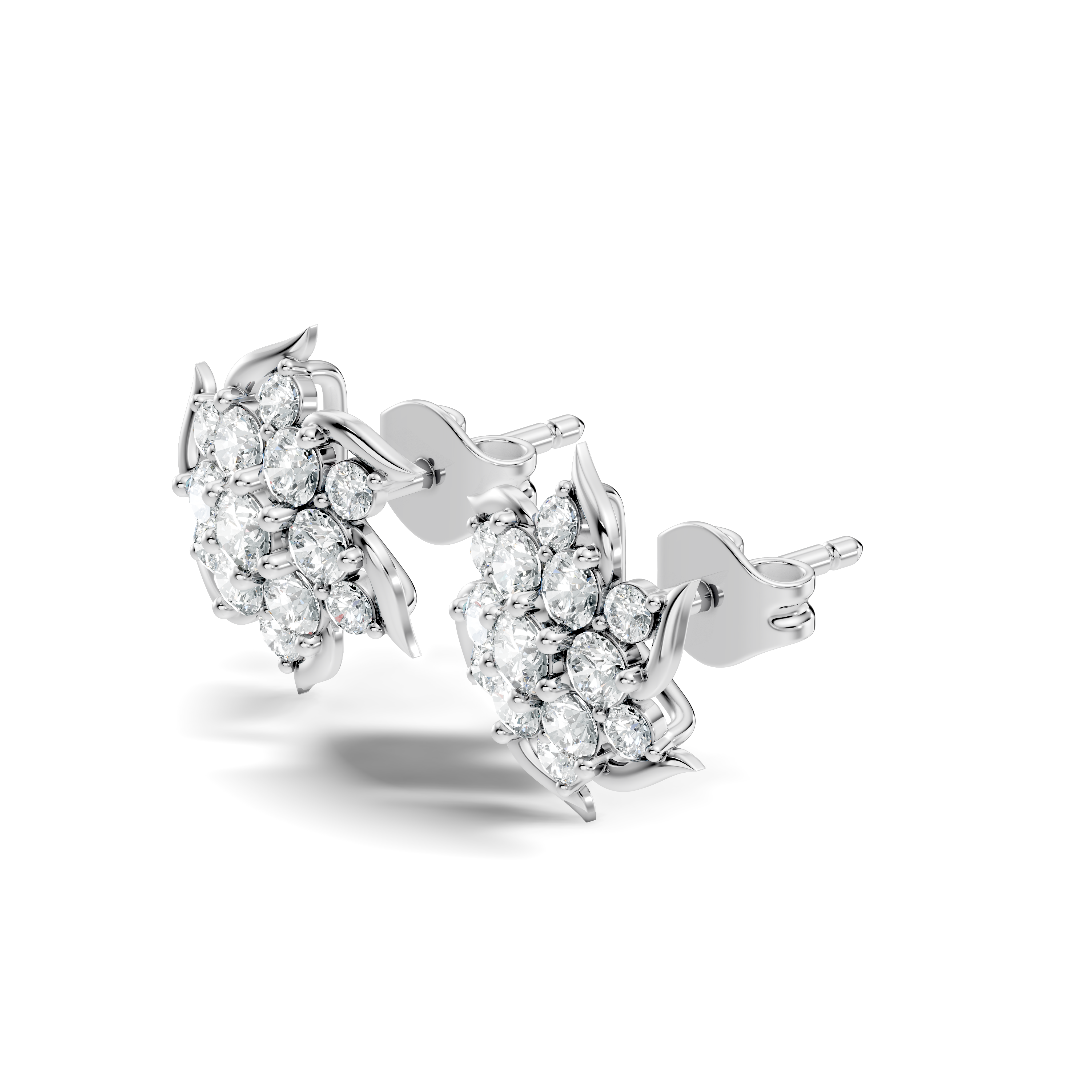 Round Brilliant Cut Diamond Pinwheel Cluster Stud
