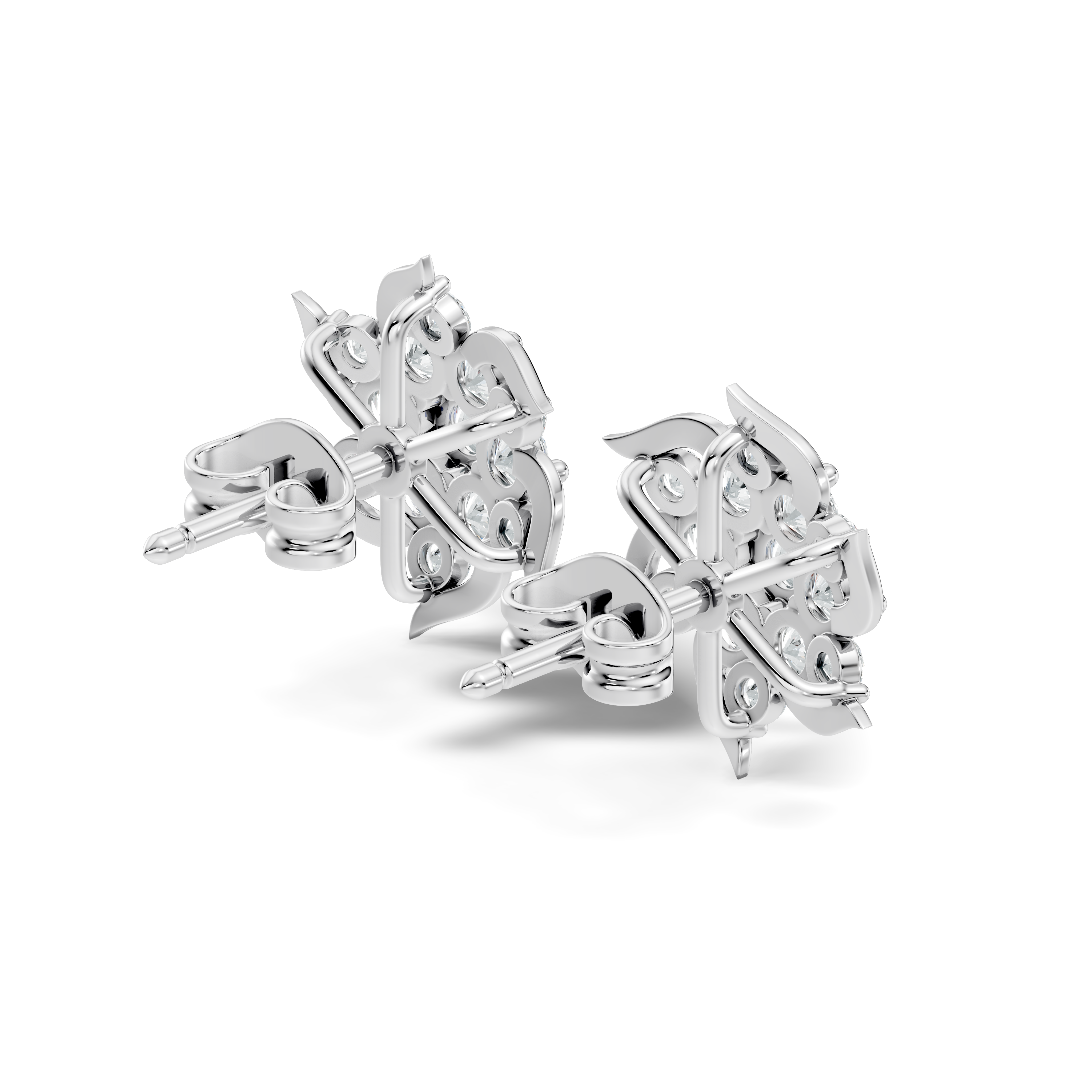 Round Brilliant Cut Diamond Pinwheel Cluster Stud