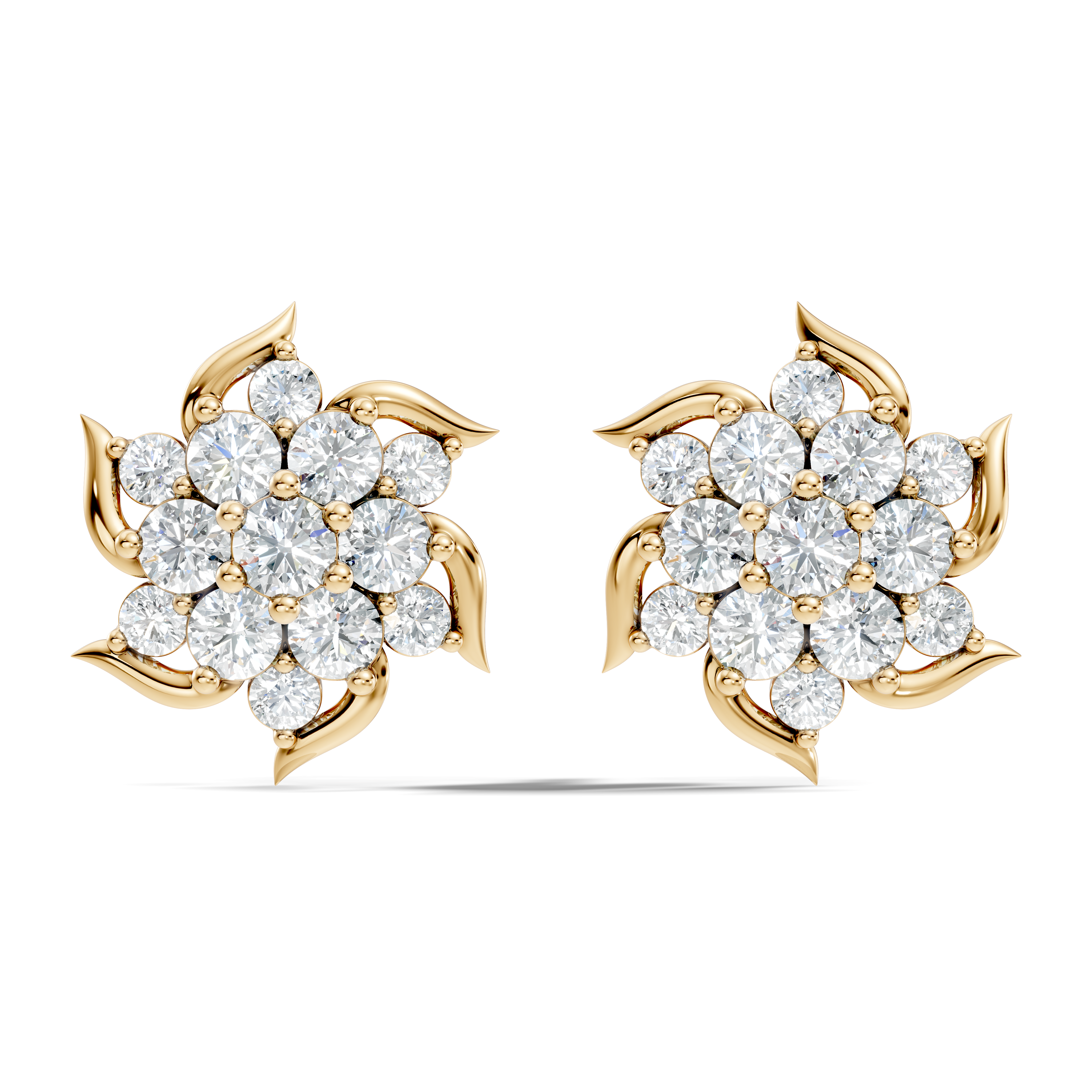 Round Brilliant Cut Diamond Pinwheel Cluster Stud