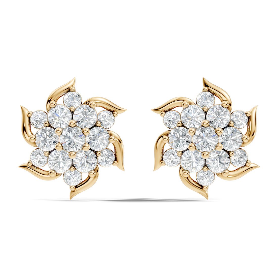 Round Brilliant Cut Diamond Pinwheel Cluster Stud