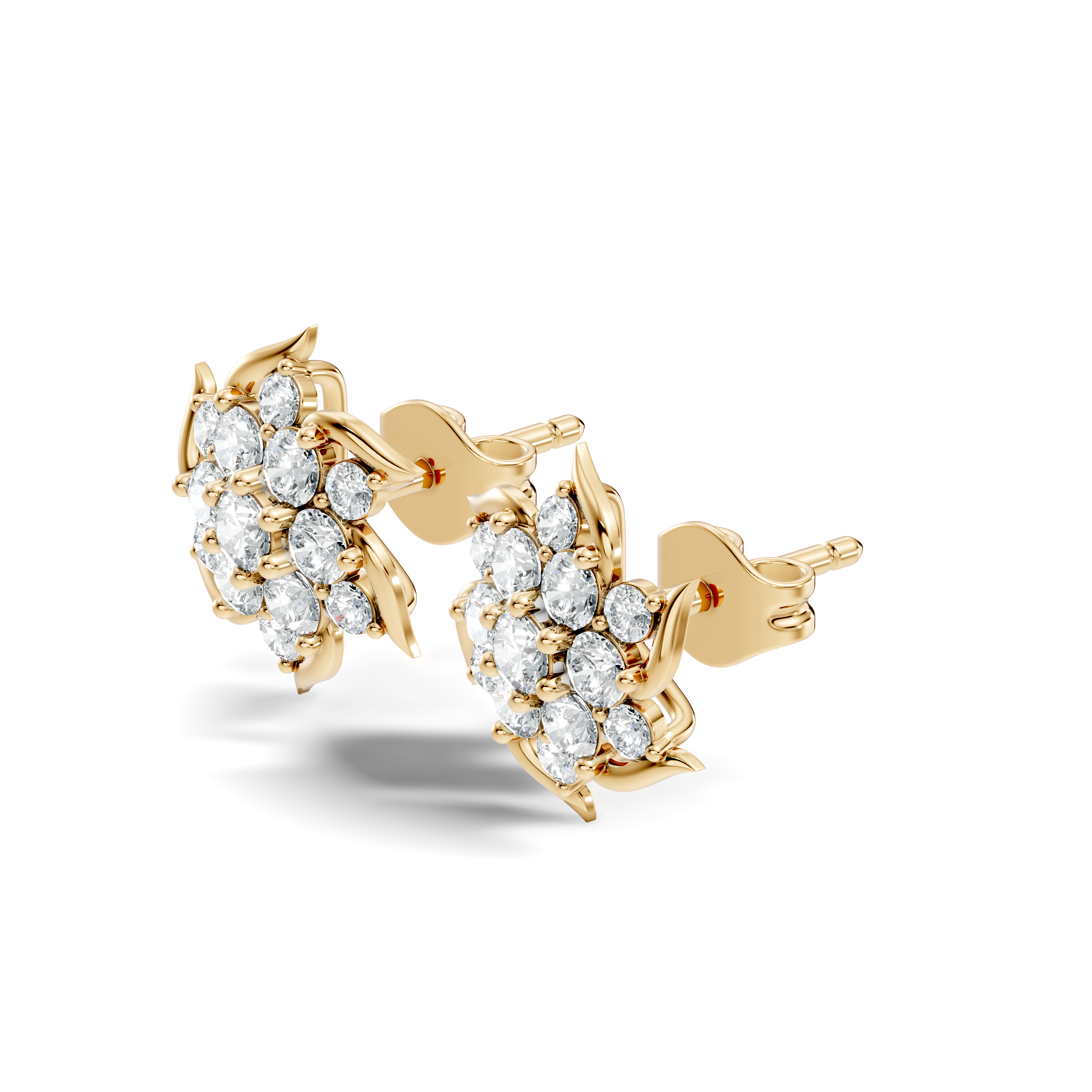 Round Brilliant Cut Diamond Pinwheel Cluster Stud
