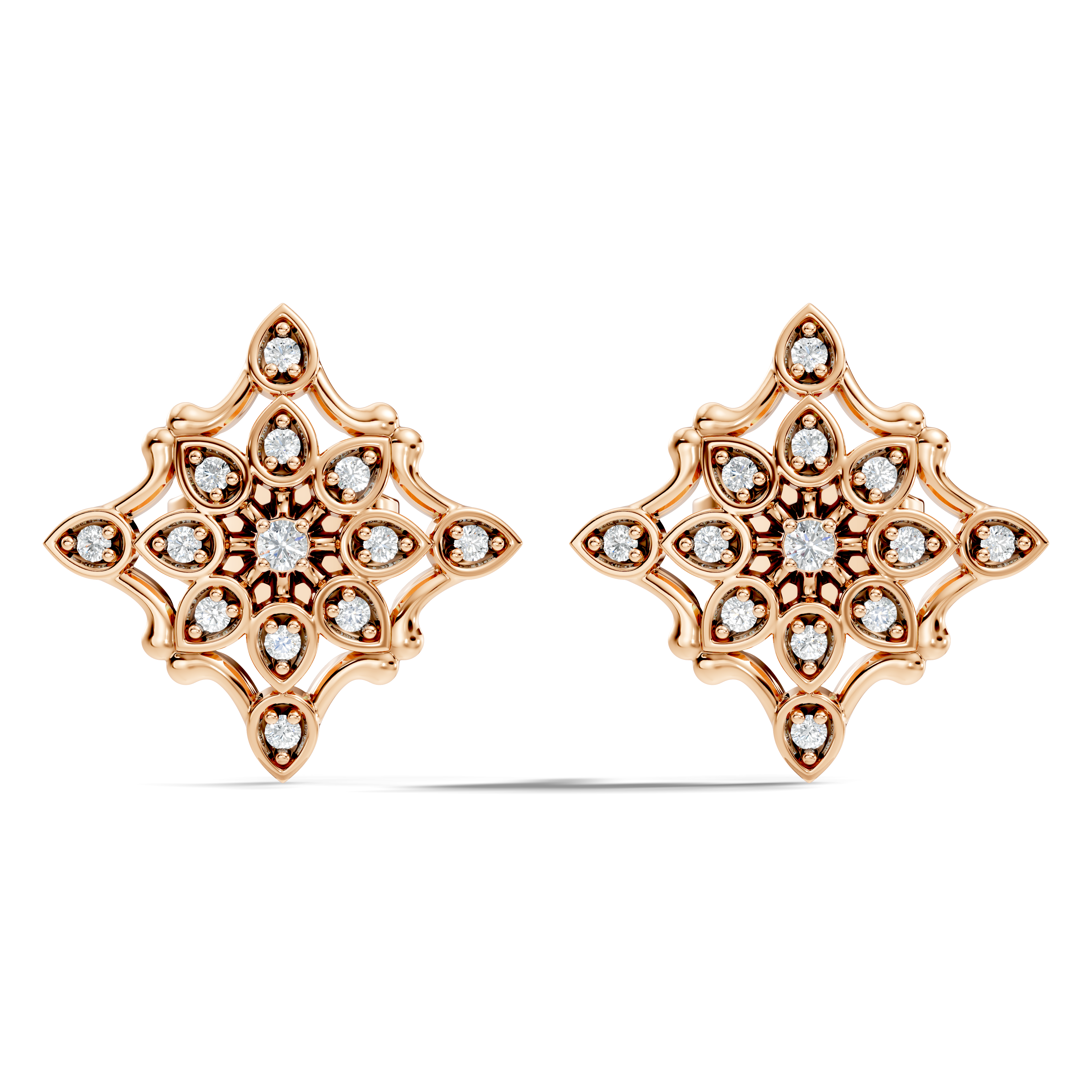 Round Diamond Openwork Geometric Star Motif Stud