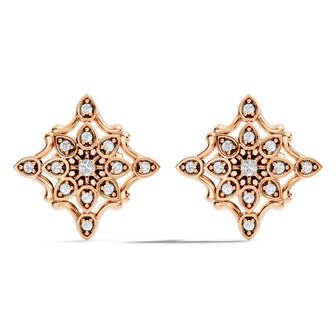 Round Diamond Openwork Geometric Star Motif Stud