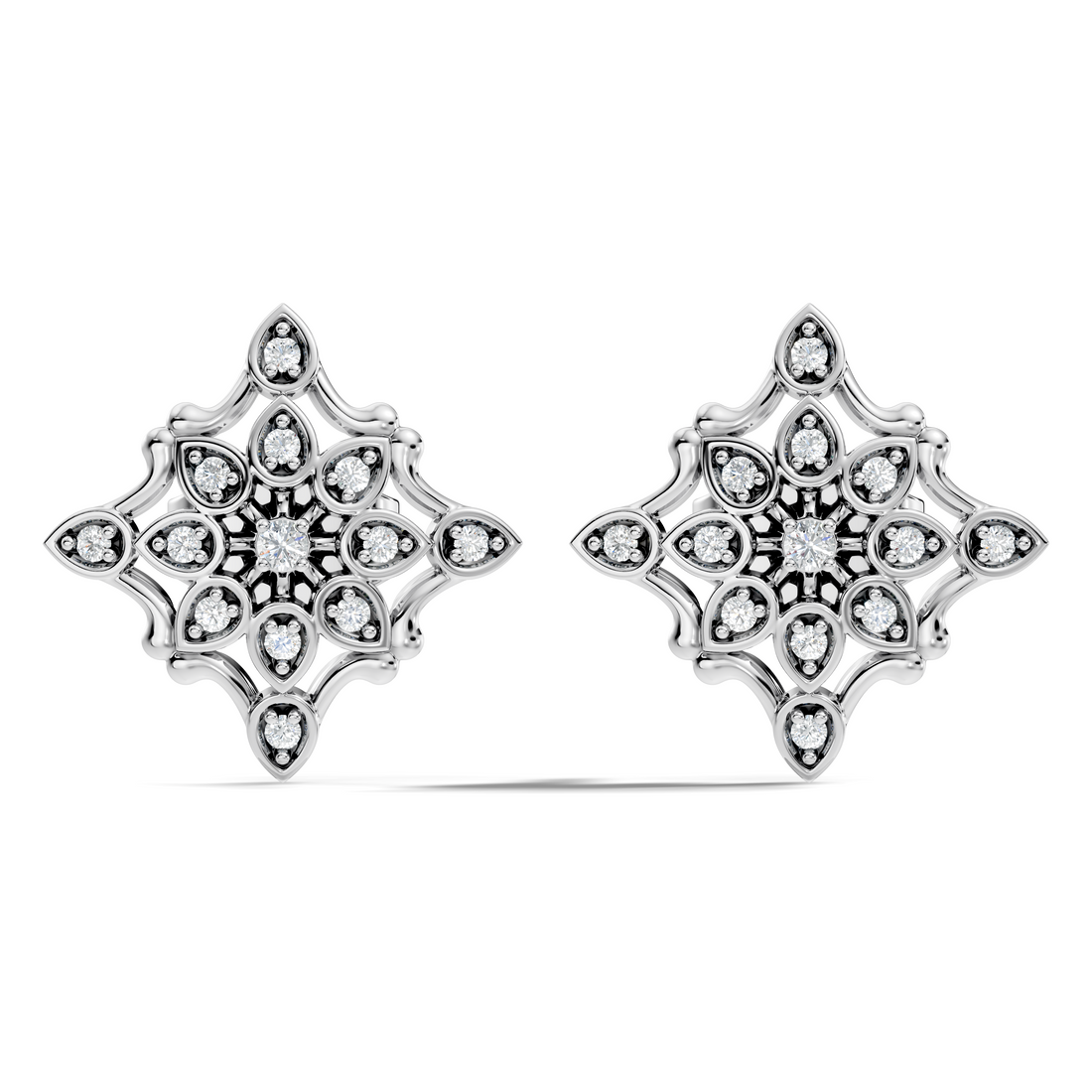 Round Diamond Openwork Geometric Star Motif Stud