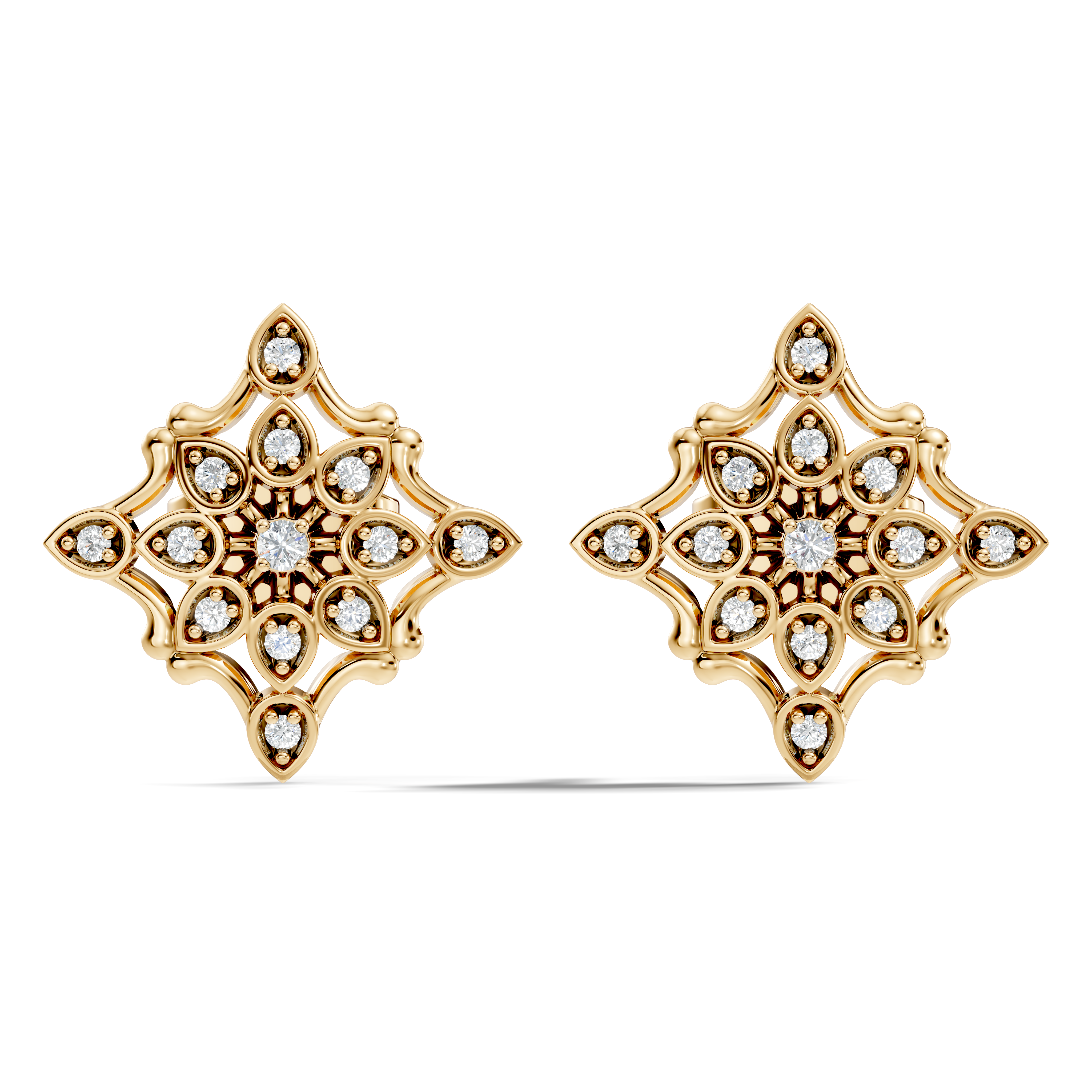 Round Diamond Openwork Geometric Star Motif Stud
