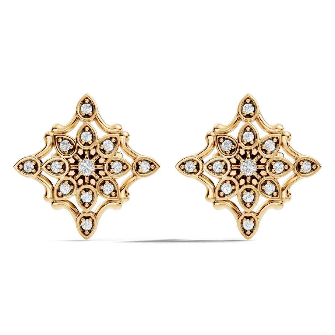 Round Diamond Openwork Geometric Star Motif Stud