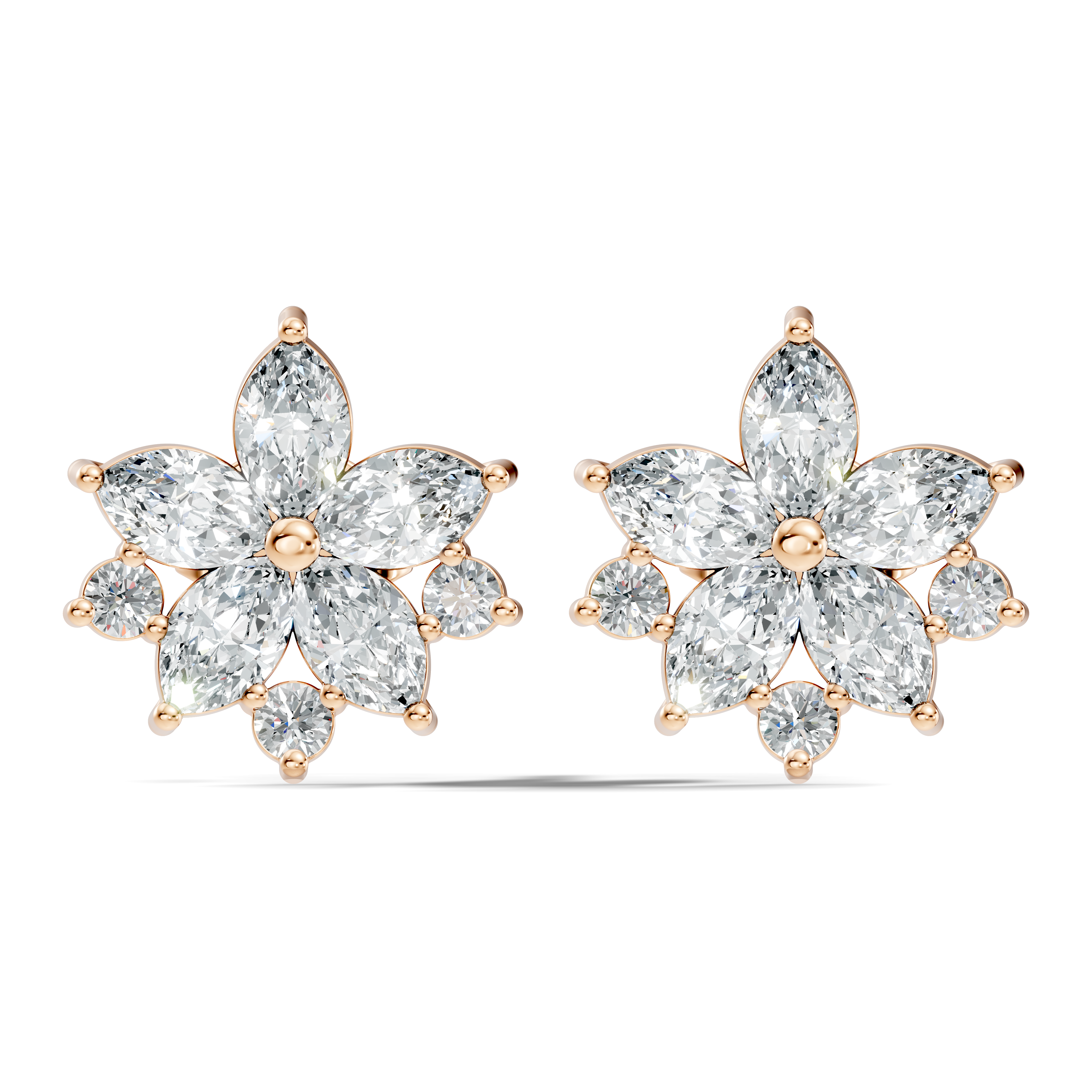 Marquise & Round Cut Lotus Blossom Cluster Stud