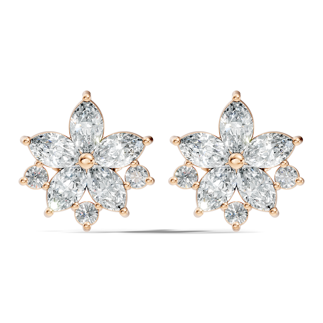 Marquise & Round Cut Lotus Blossom Cluster Stud