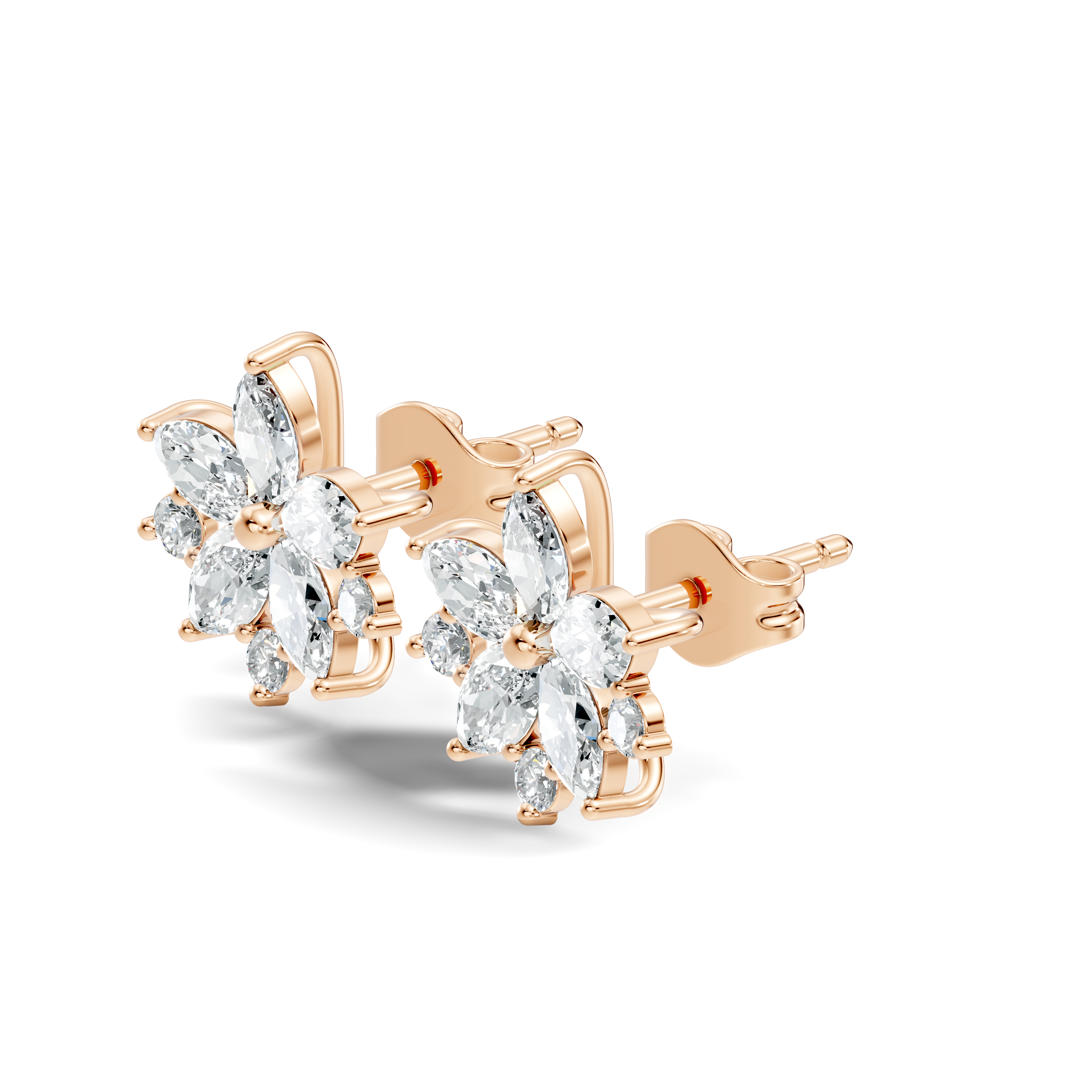 Marquise & Round Cut Lotus Blossom Cluster Stud