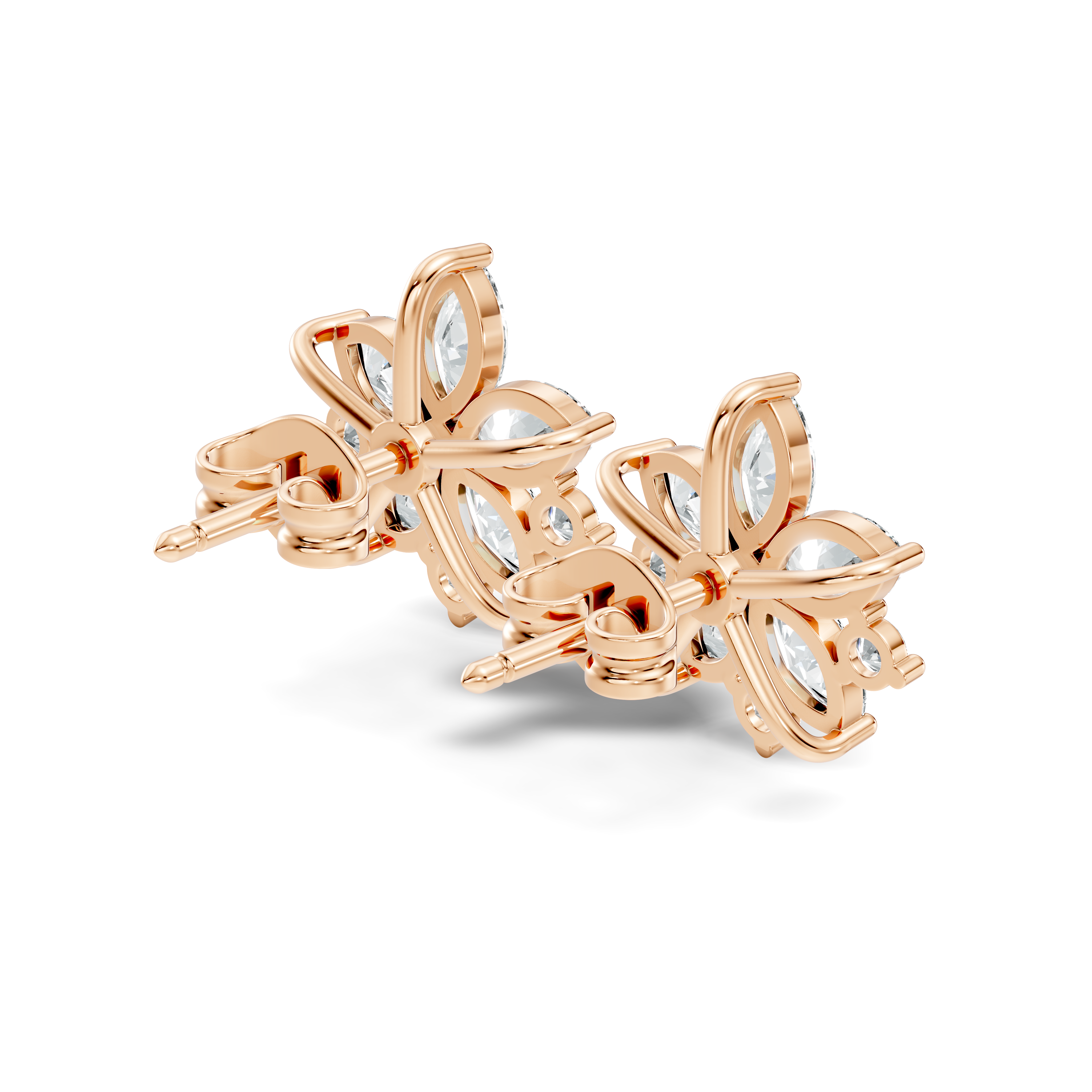 Marquise & Round Cut Lotus Blossom Cluster Stud
